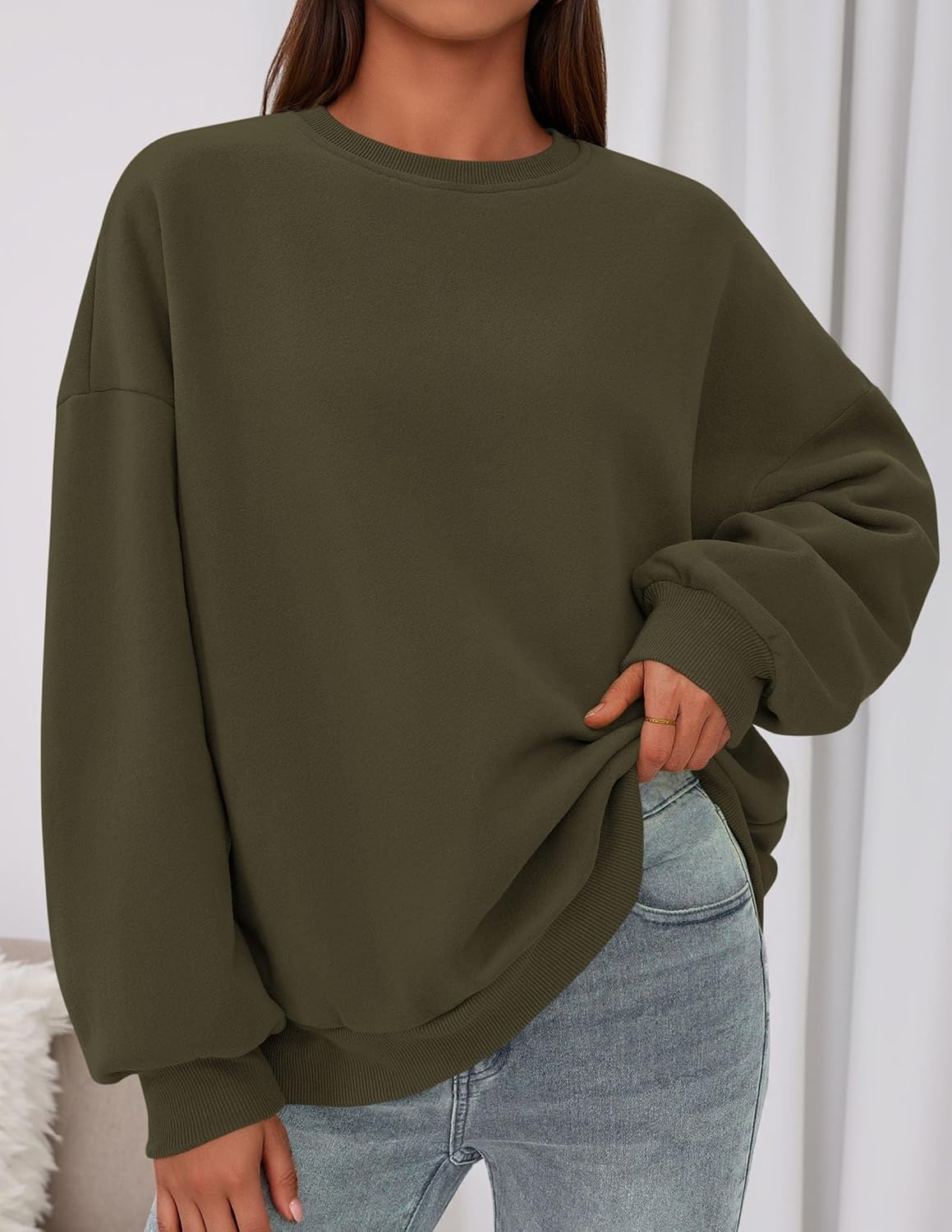 image:imagePRETTYGARDEN Womens Oversized Crewneck SweatshirtArmy Green