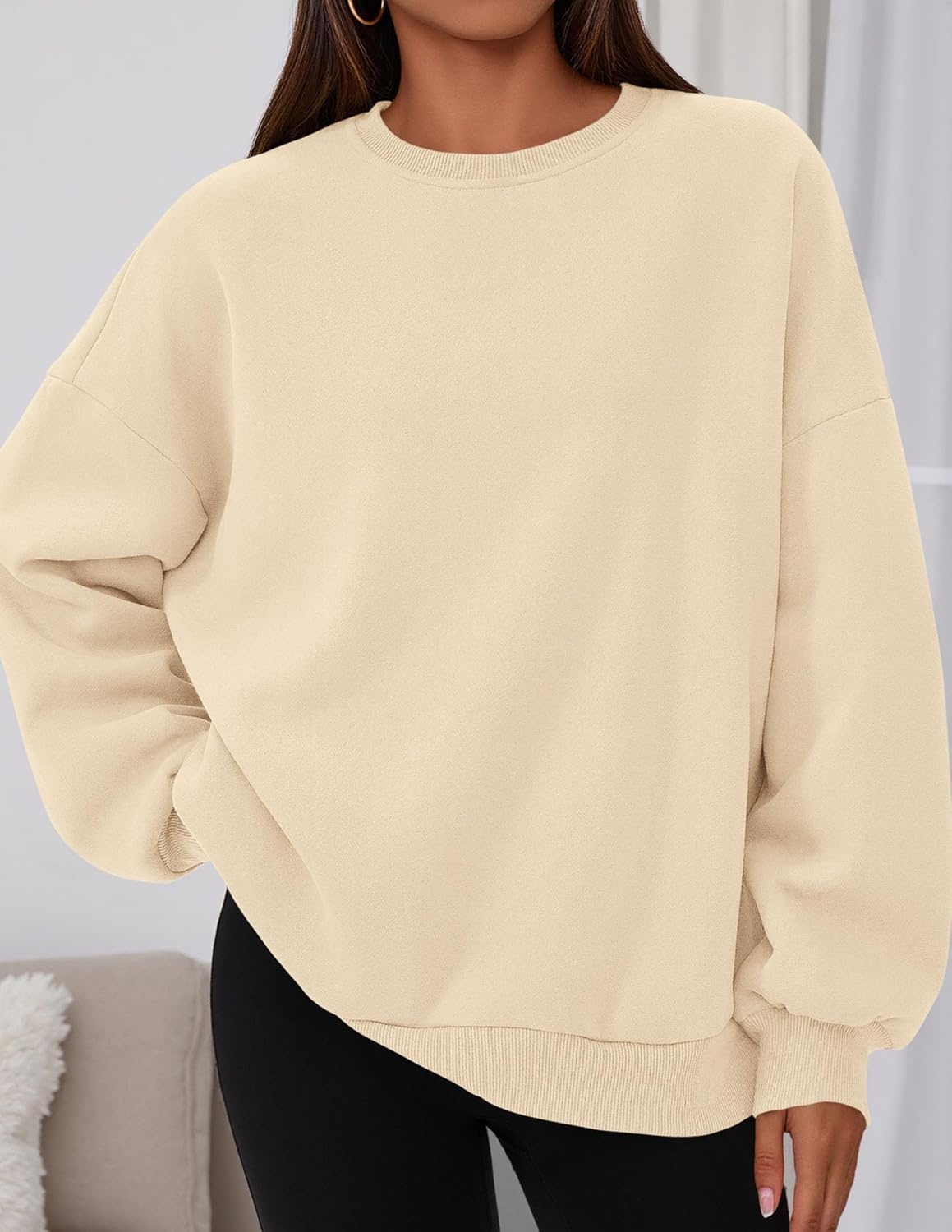 image:imagePRETTYGARDEN Womens Oversized Crewneck SweatshirtBeige