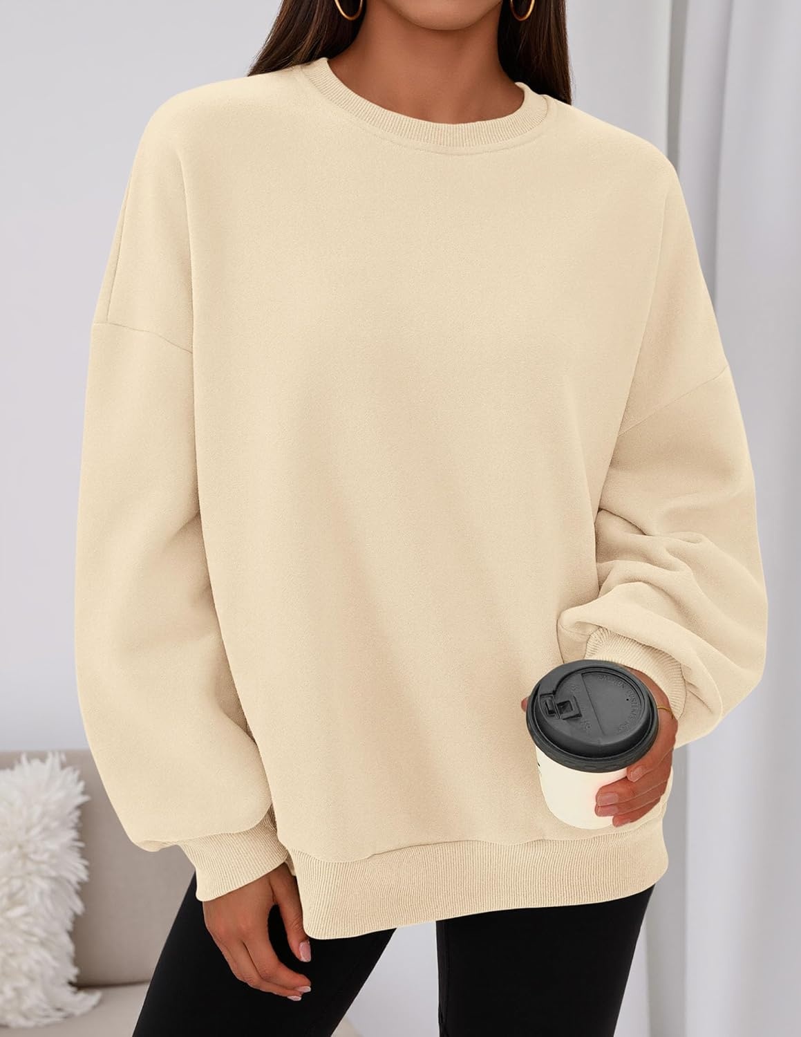 image:imagePRETTYGARDEN Womens Oversized Crewneck SweatshirtBeige