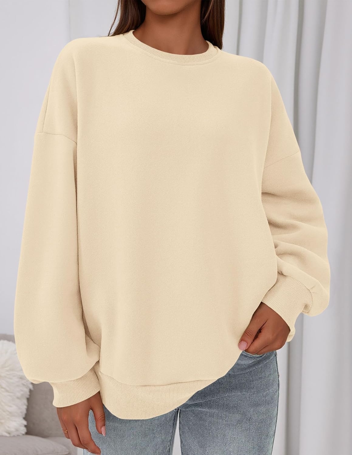 image:imagePRETTYGARDEN Womens Oversized Crewneck SweatshirtBeige