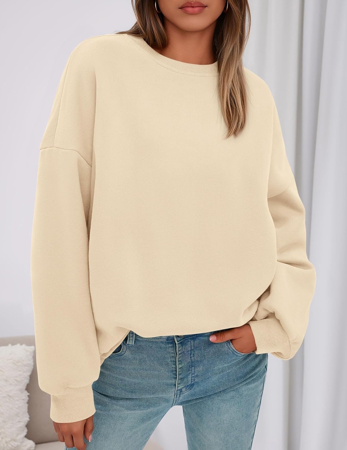 image:imagePRETTYGARDEN Womens Oversized Crewneck SweatshirtBeige