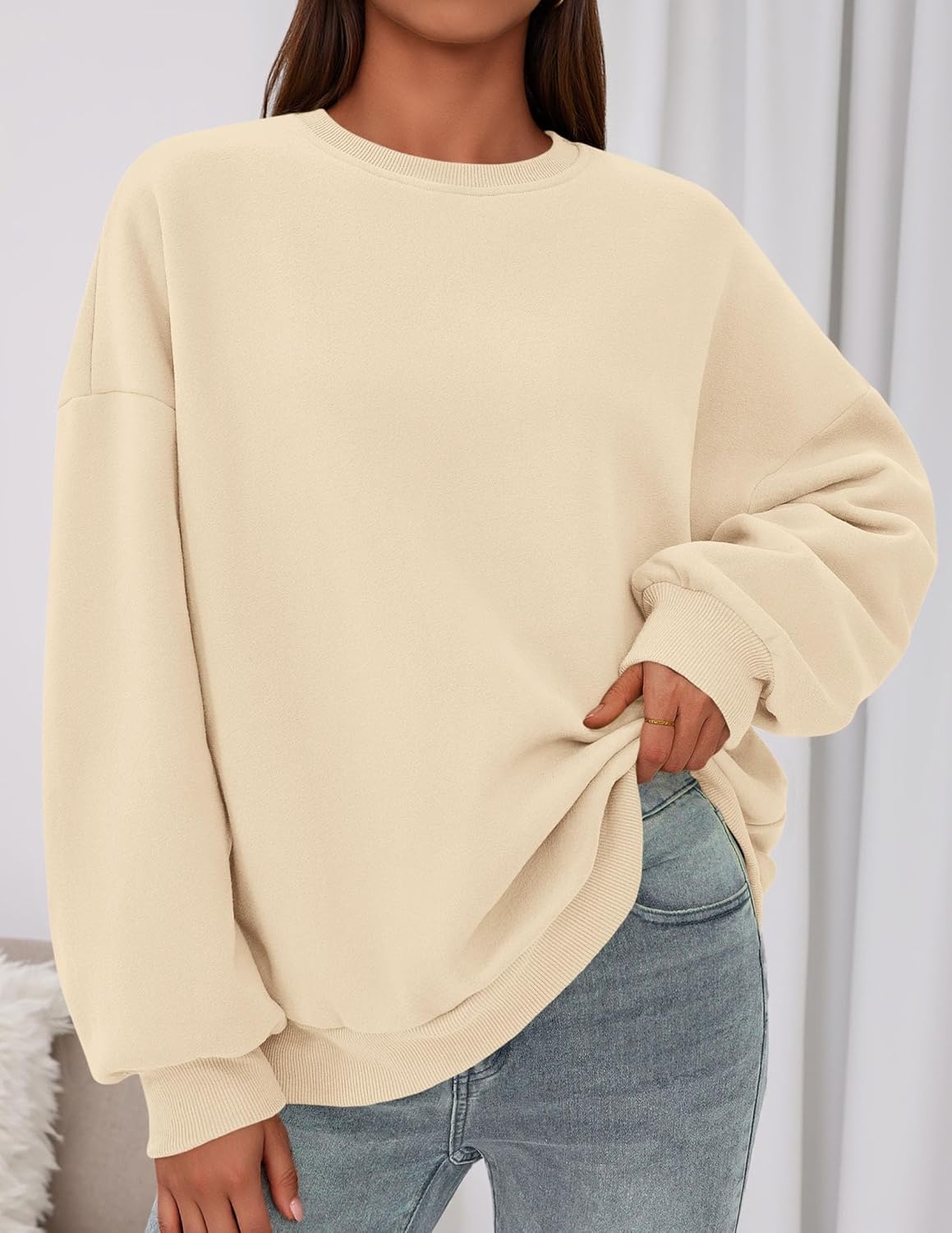 image:imagePRETTYGARDEN Womens Oversized Crewneck SweatshirtBeige