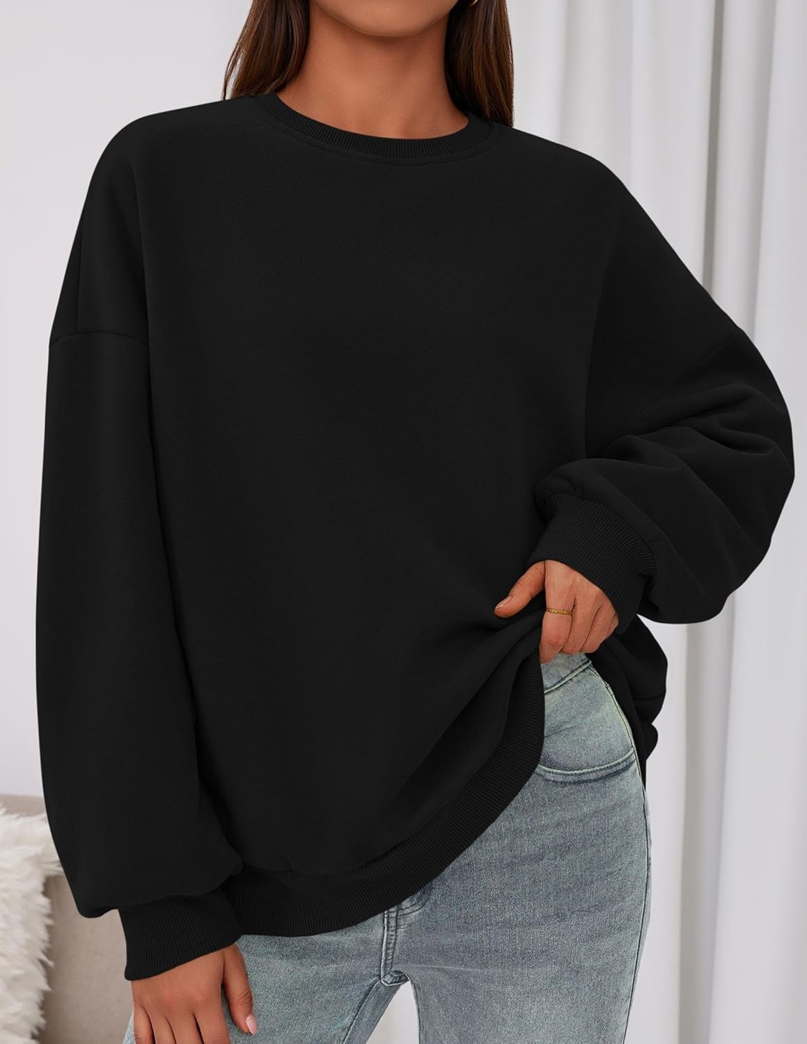 image:imagePRETTYGARDEN Womens Oversized Crewneck SweatshirtBlack