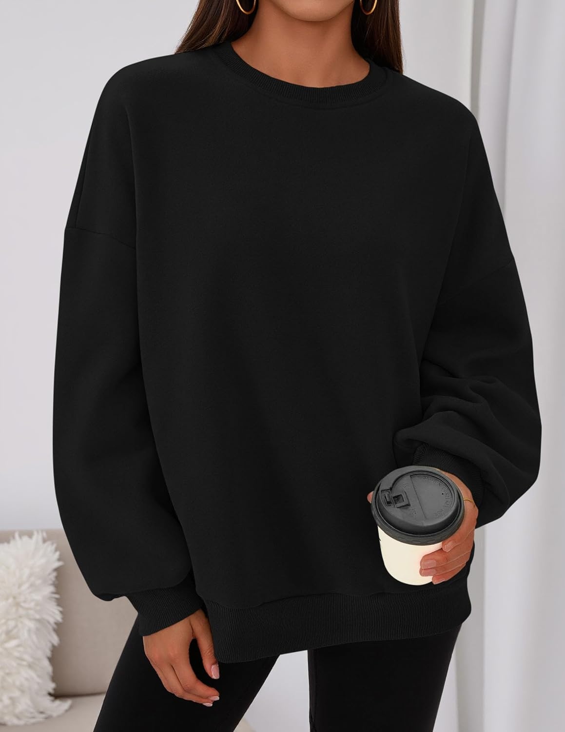 image:imagePRETTYGARDEN Womens Oversized Crewneck SweatshirtBlack
