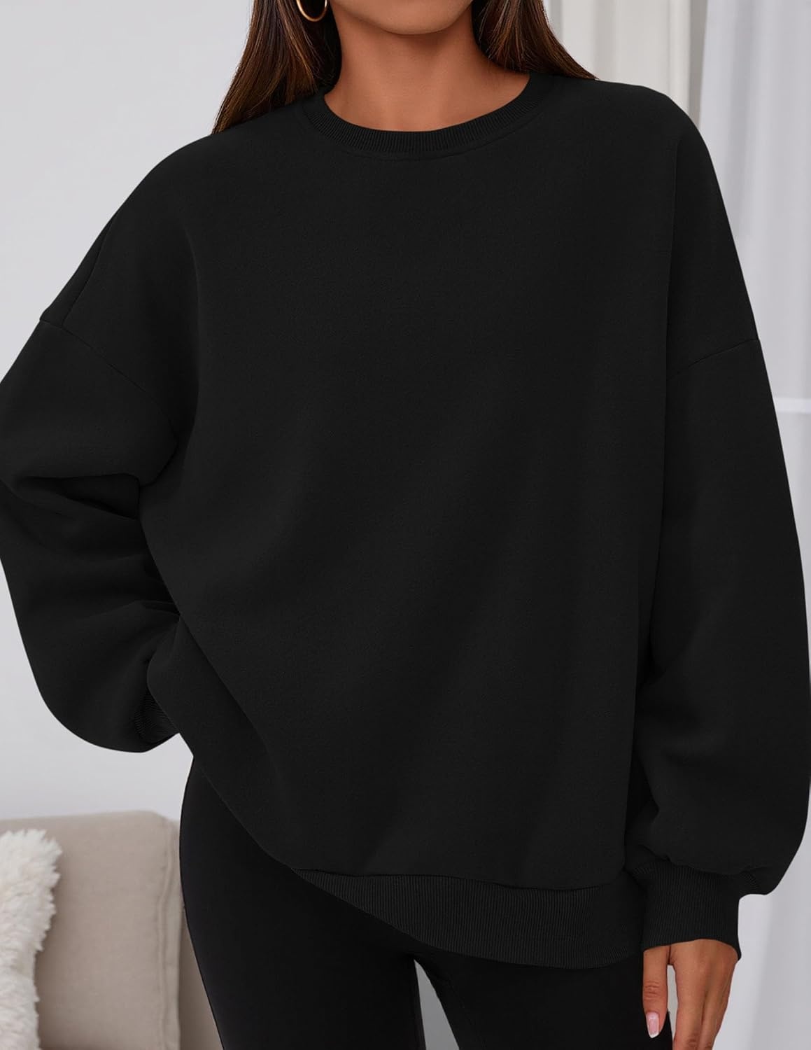 image:imagePRETTYGARDEN Womens Oversized Crewneck SweatshirtBlack