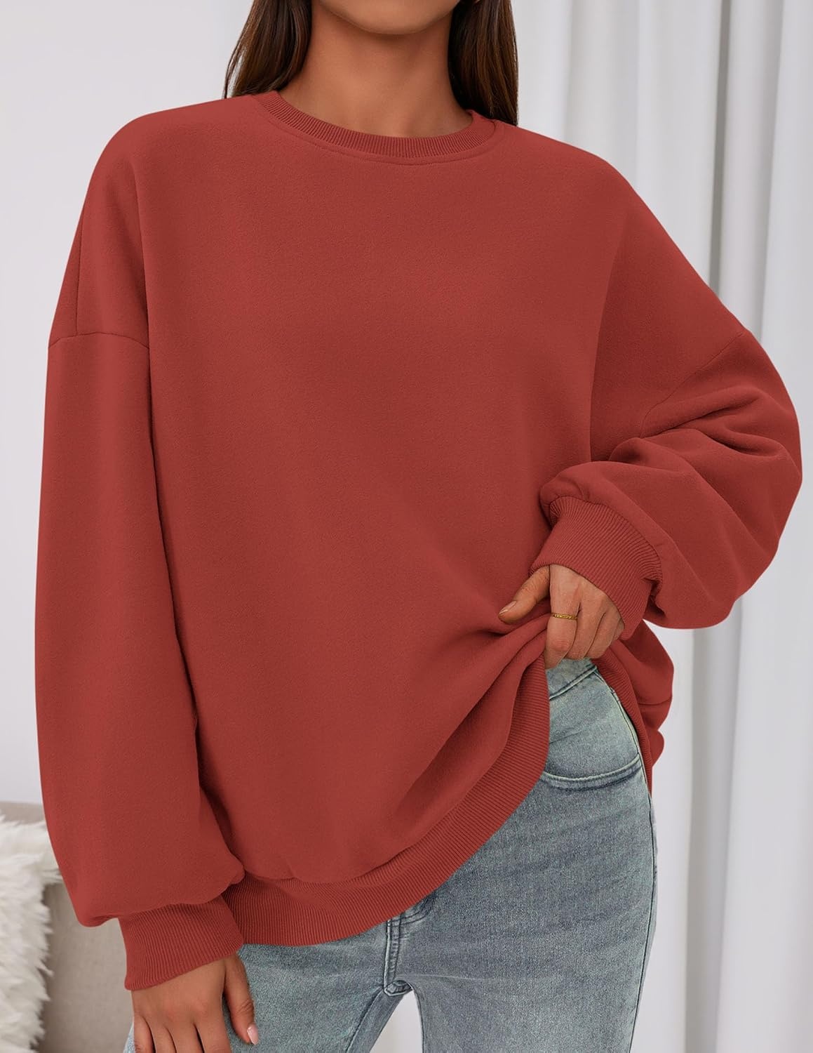 image:imagePRETTYGARDEN Womens Oversized Crewneck SweatshirtBrick Red