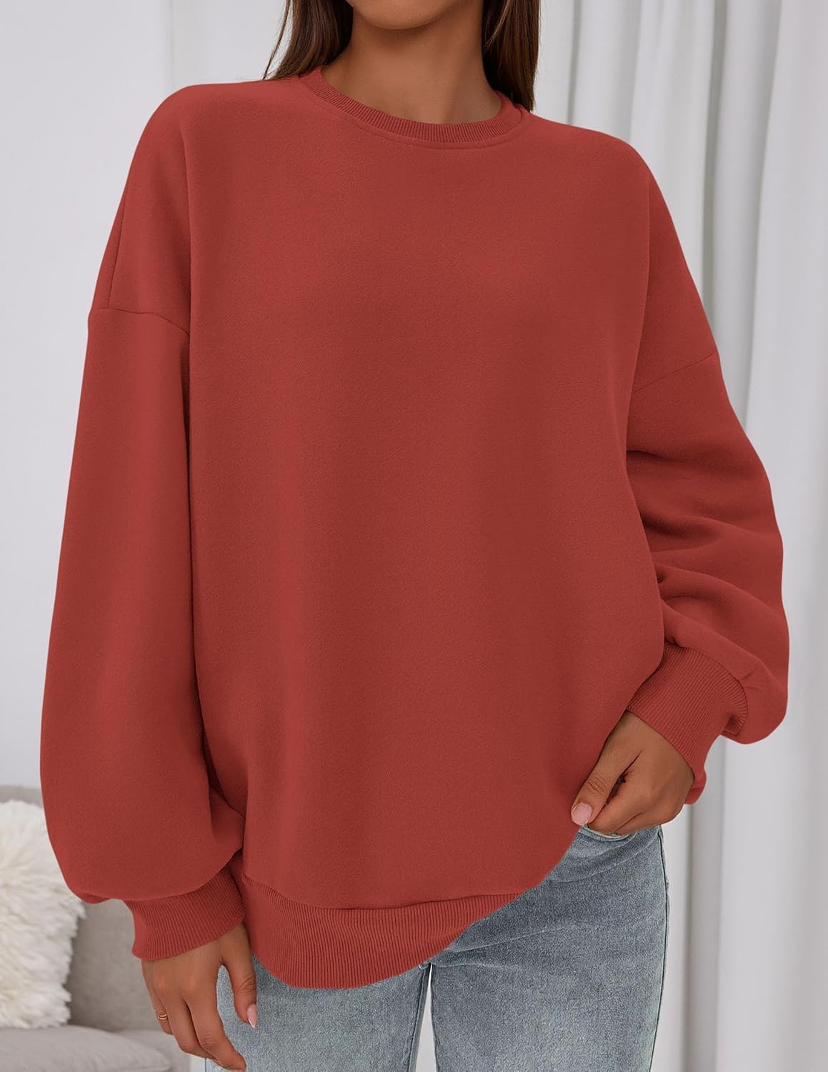 image:imagePRETTYGARDEN Womens Oversized Crewneck SweatshirtBrick Red