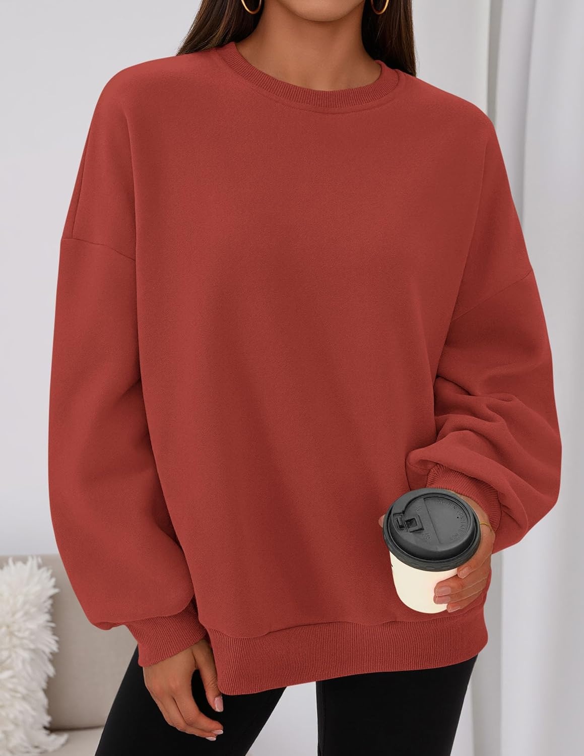 image:imagePRETTYGARDEN Womens Oversized Crewneck SweatshirtBrick Red