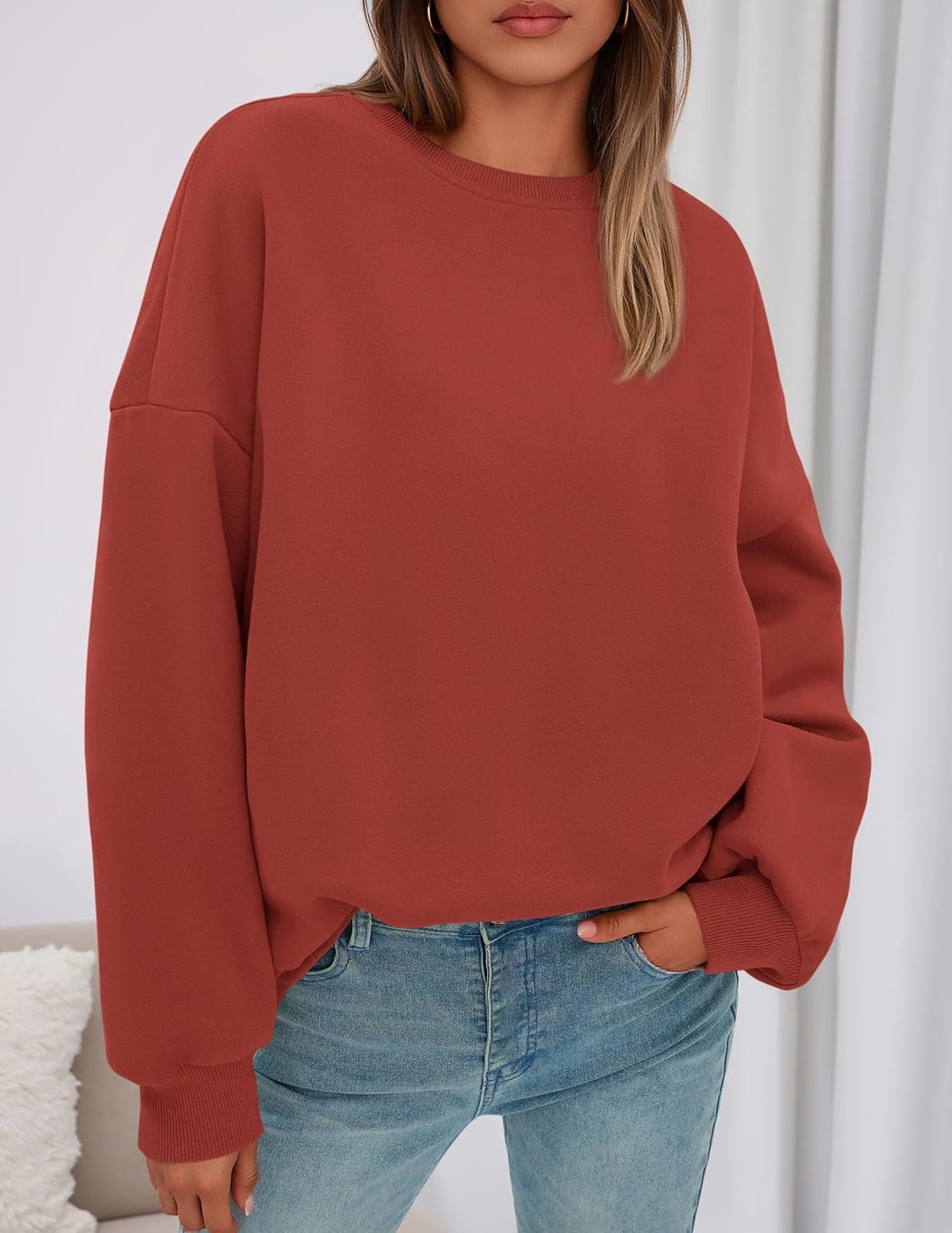 image:imagePRETTYGARDEN Womens Oversized Crewneck SweatshirtBrick Red