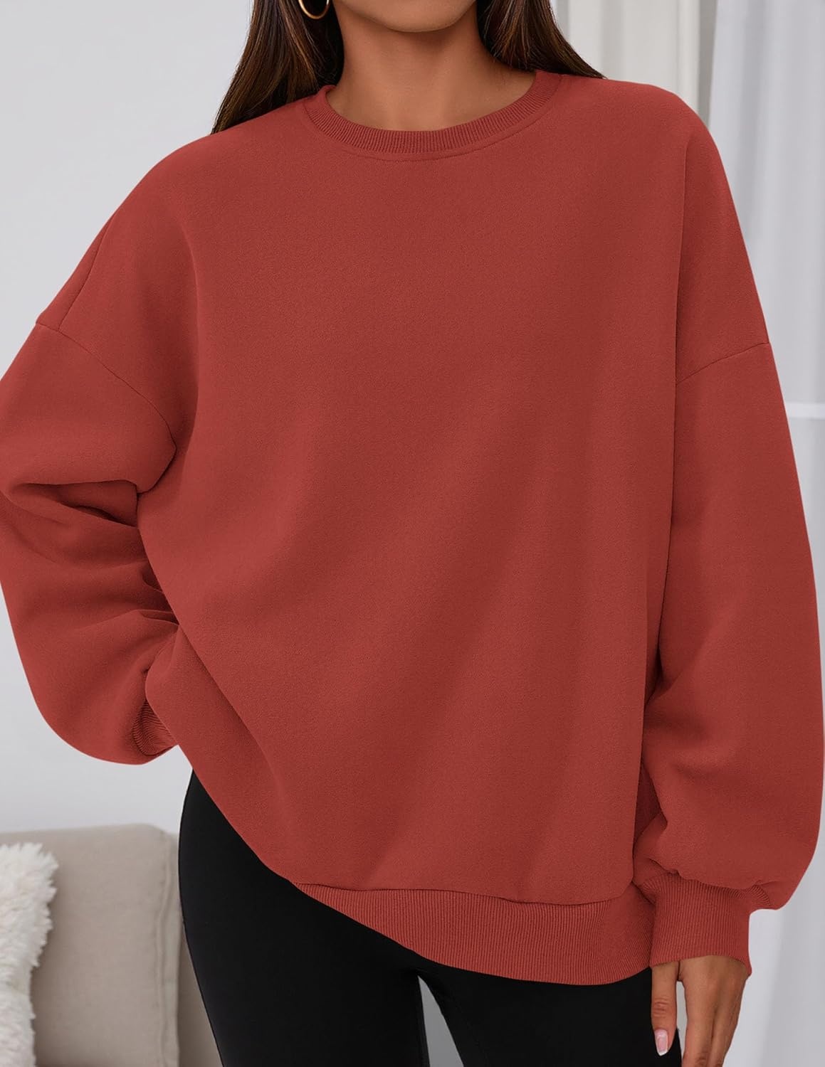 image:imagePRETTYGARDEN Womens Oversized Crewneck SweatshirtBrick Red