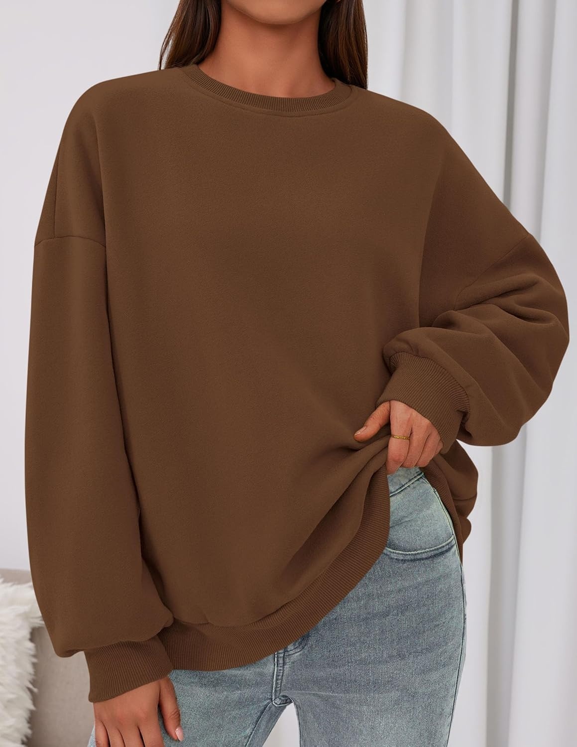 image:imagePRETTYGARDEN Womens Oversized Crewneck SweatshirtBrown