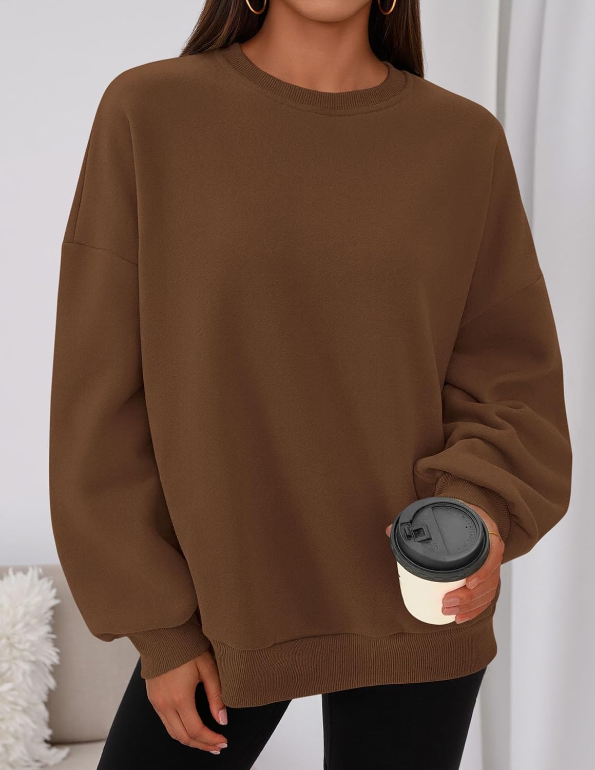 image:imagePRETTYGARDEN Womens Oversized Crewneck SweatshirtBrown