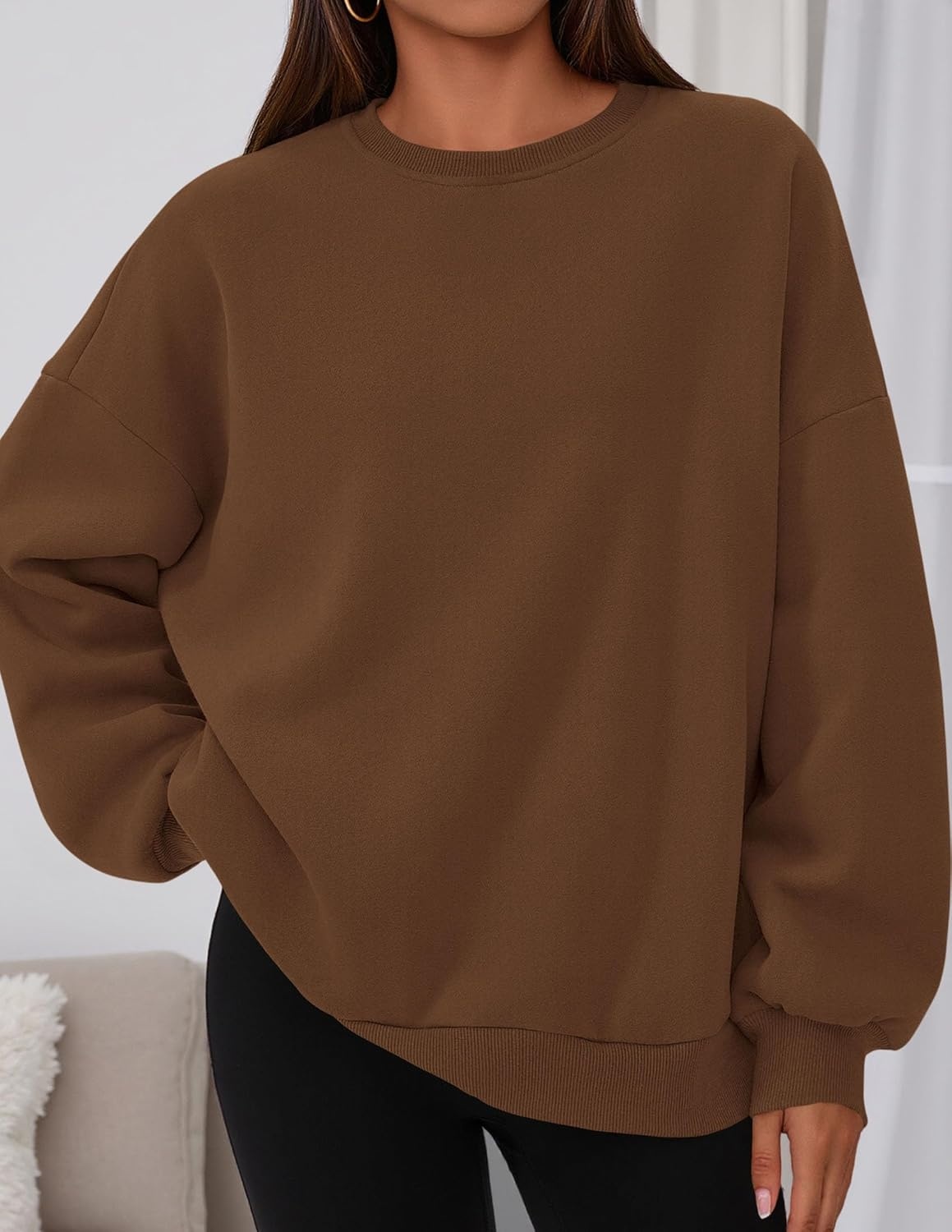 image:imagePRETTYGARDEN Womens Oversized Crewneck SweatshirtBrown