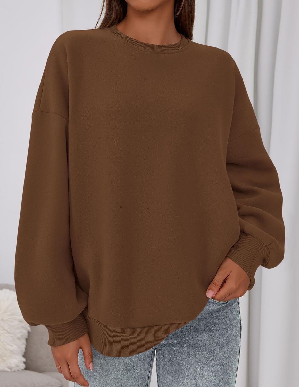 image:imagePRETTYGARDEN Womens Oversized Crewneck SweatshirtBrown