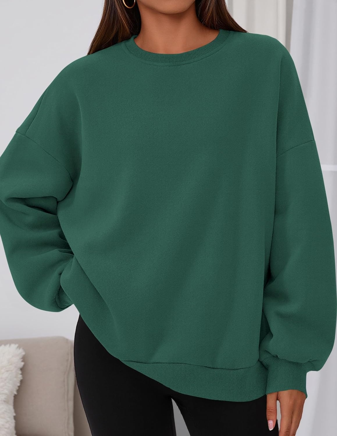 image:imagePRETTYGARDEN Womens Oversized Crewneck SweatshirtDark Green