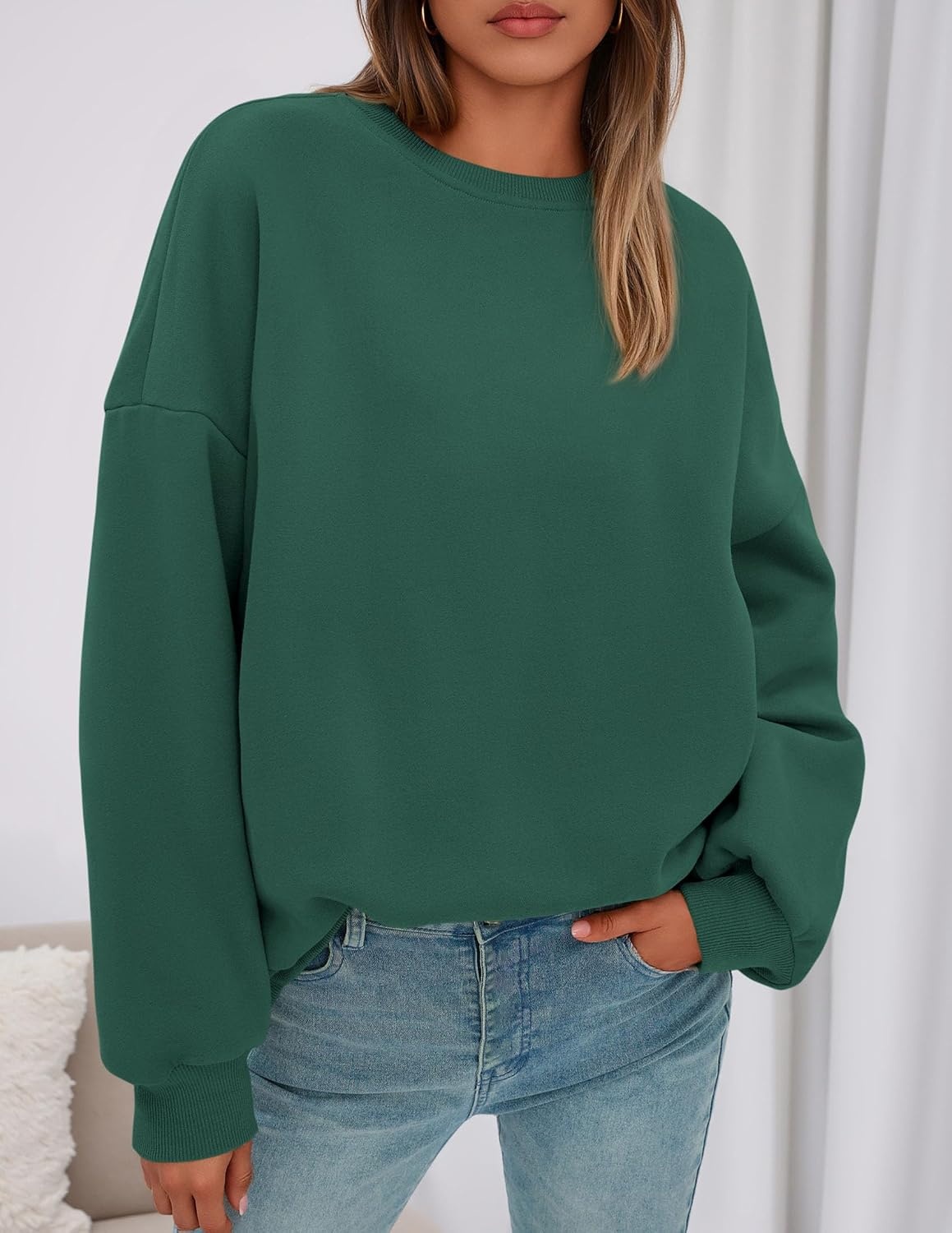 image:imagePRETTYGARDEN Womens Oversized Crewneck SweatshirtDark Green
