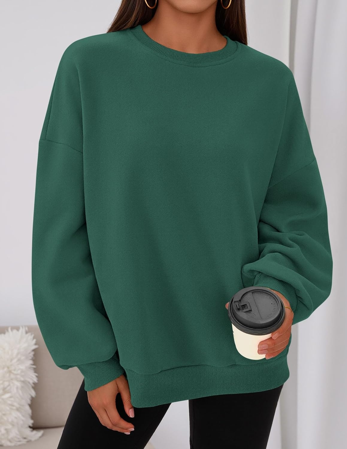 image:imagePRETTYGARDEN Womens Oversized Crewneck SweatshirtDark Green