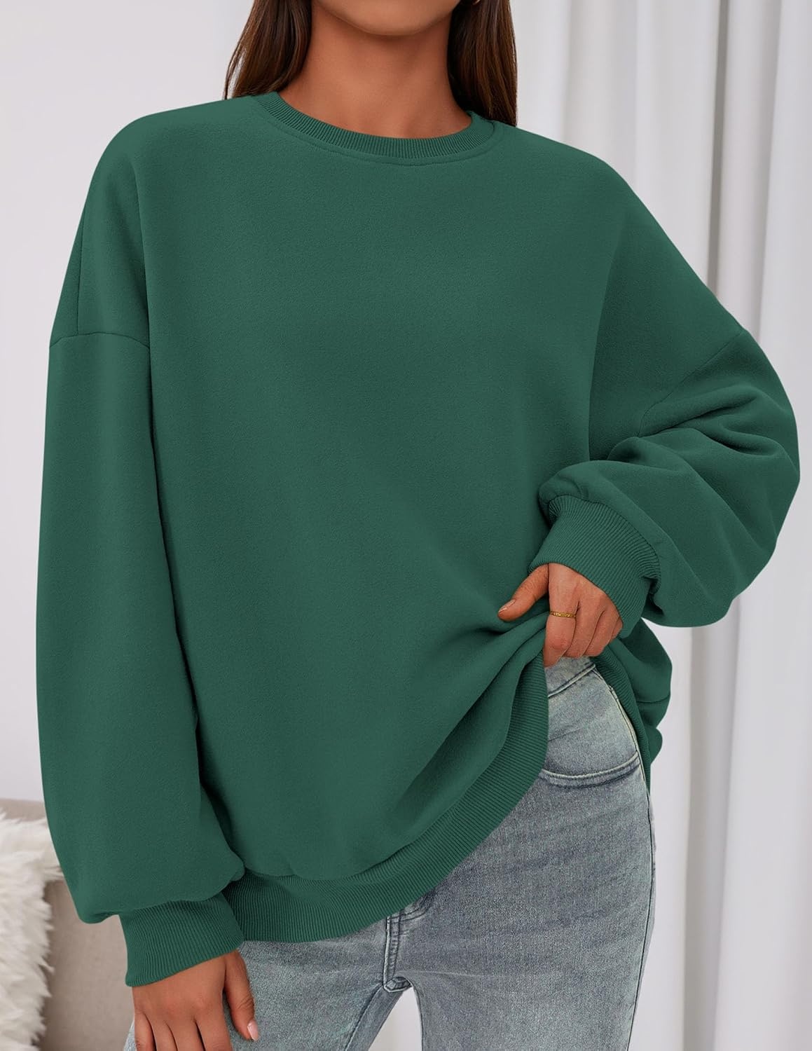 image:imagePRETTYGARDEN Womens Oversized Crewneck SweatshirtDark Green
