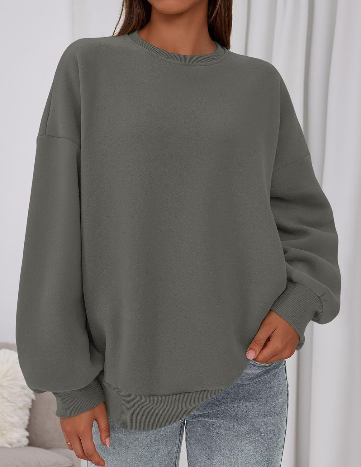image:imagePRETTYGARDEN Womens Oversized Crewneck SweatshirtDark Grey