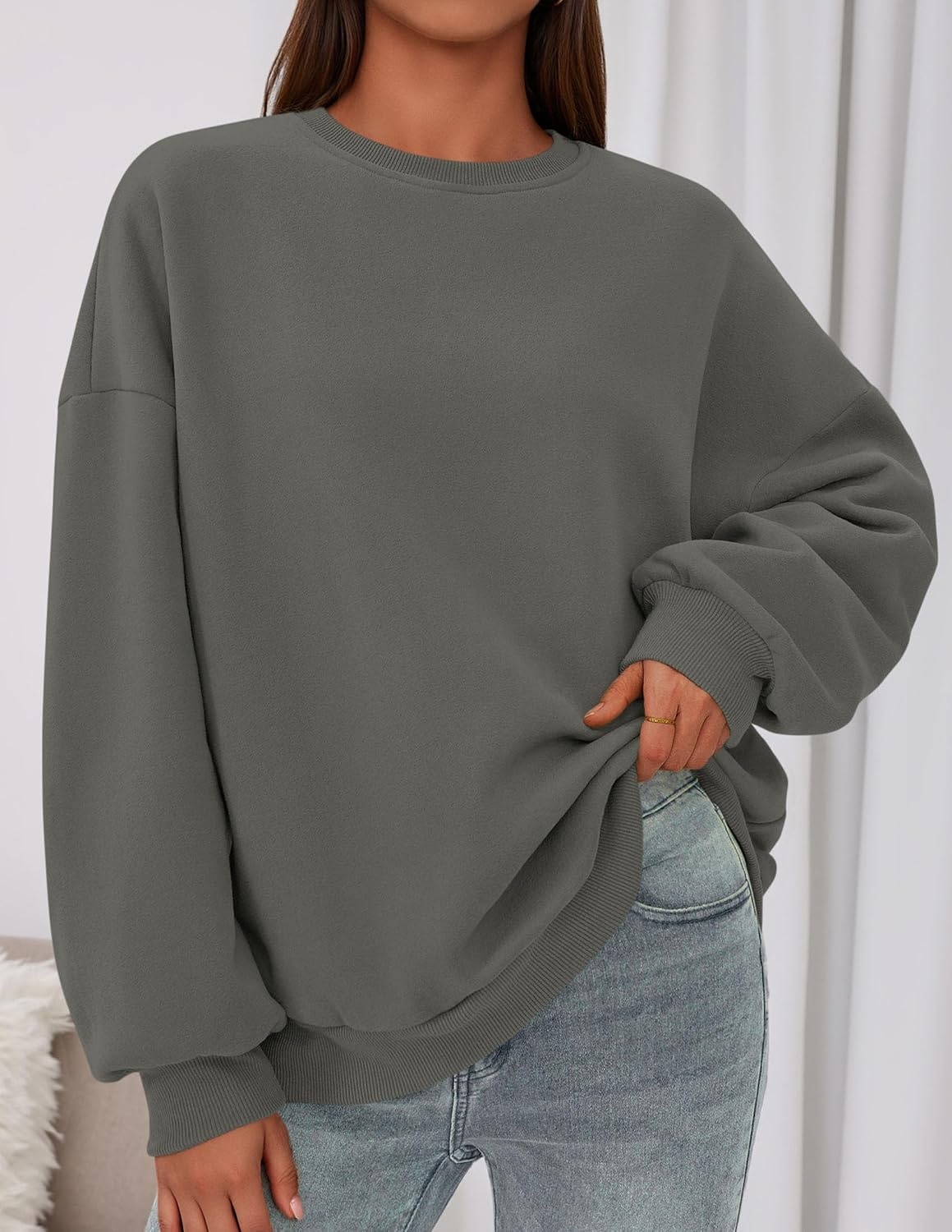 image:imagePRETTYGARDEN Womens Oversized Crewneck SweatshirtDark Grey