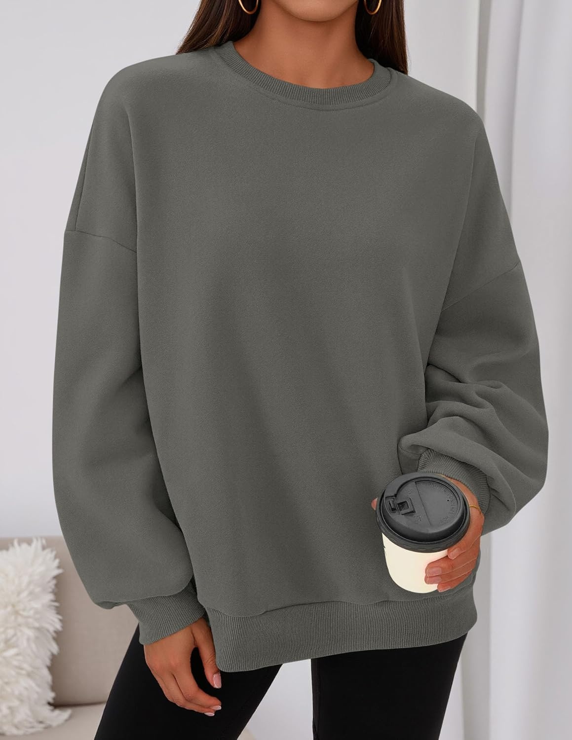 image:imagePRETTYGARDEN Womens Oversized Crewneck SweatshirtDark Grey