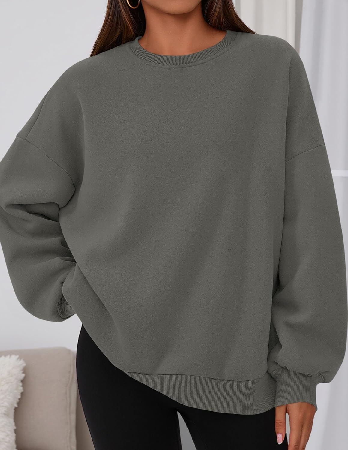 image:imagePRETTYGARDEN Womens Oversized Crewneck SweatshirtDark Grey