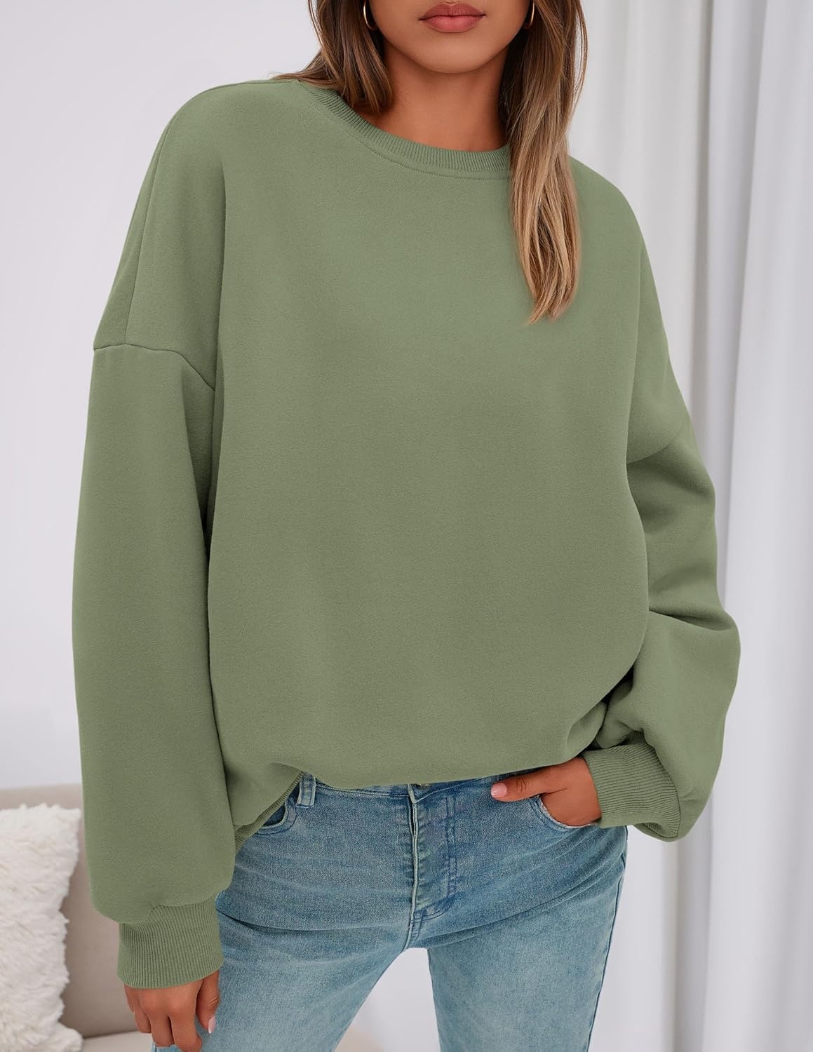 image:imagePRETTYGARDEN Womens Oversized Crewneck SweatshirtForest Green