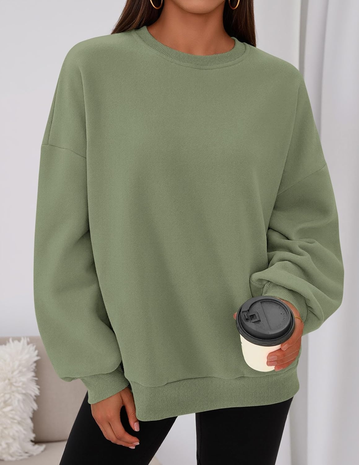 image:imagePRETTYGARDEN Womens Oversized Crewneck SweatshirtForest Green