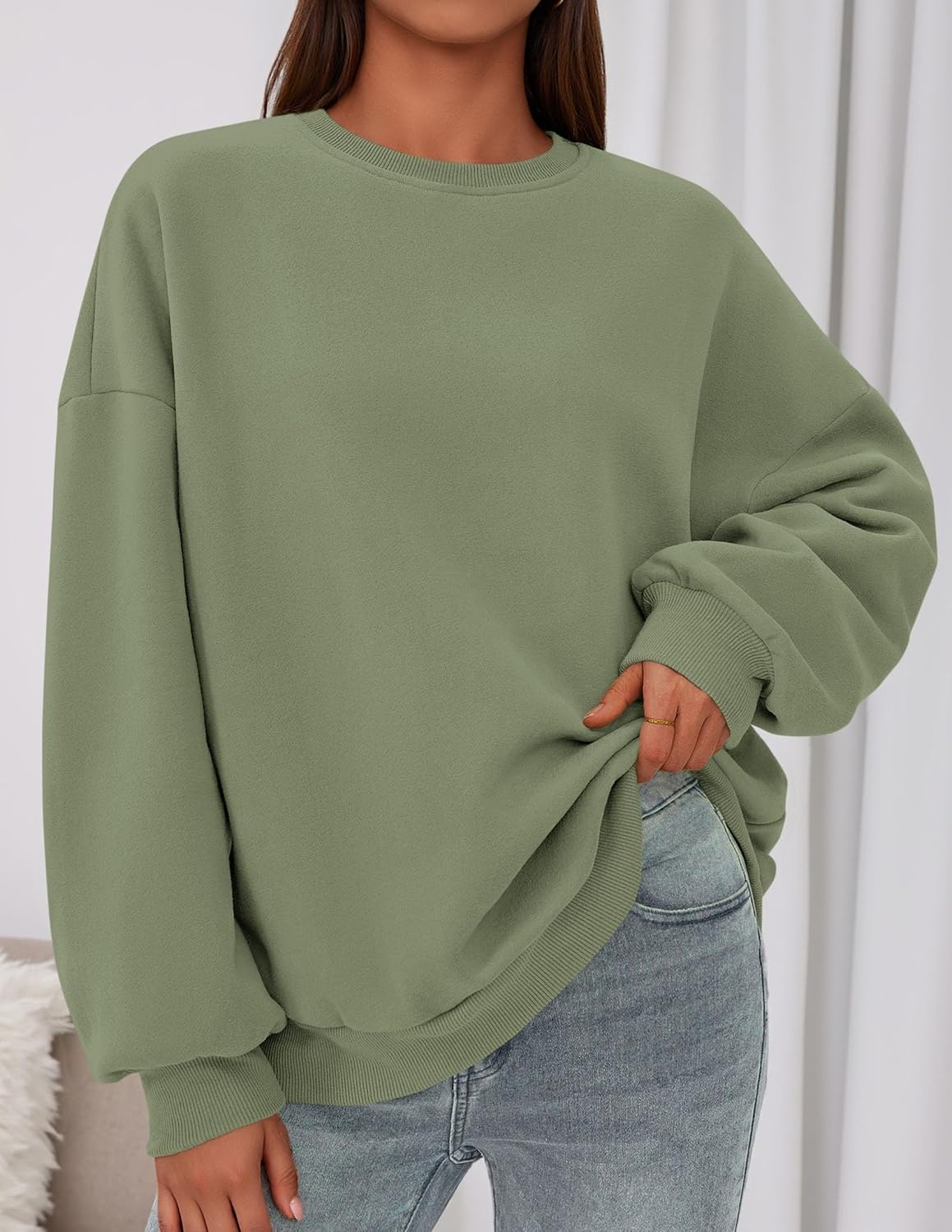 image:imagePRETTYGARDEN Womens Oversized Crewneck SweatshirtForest Green
