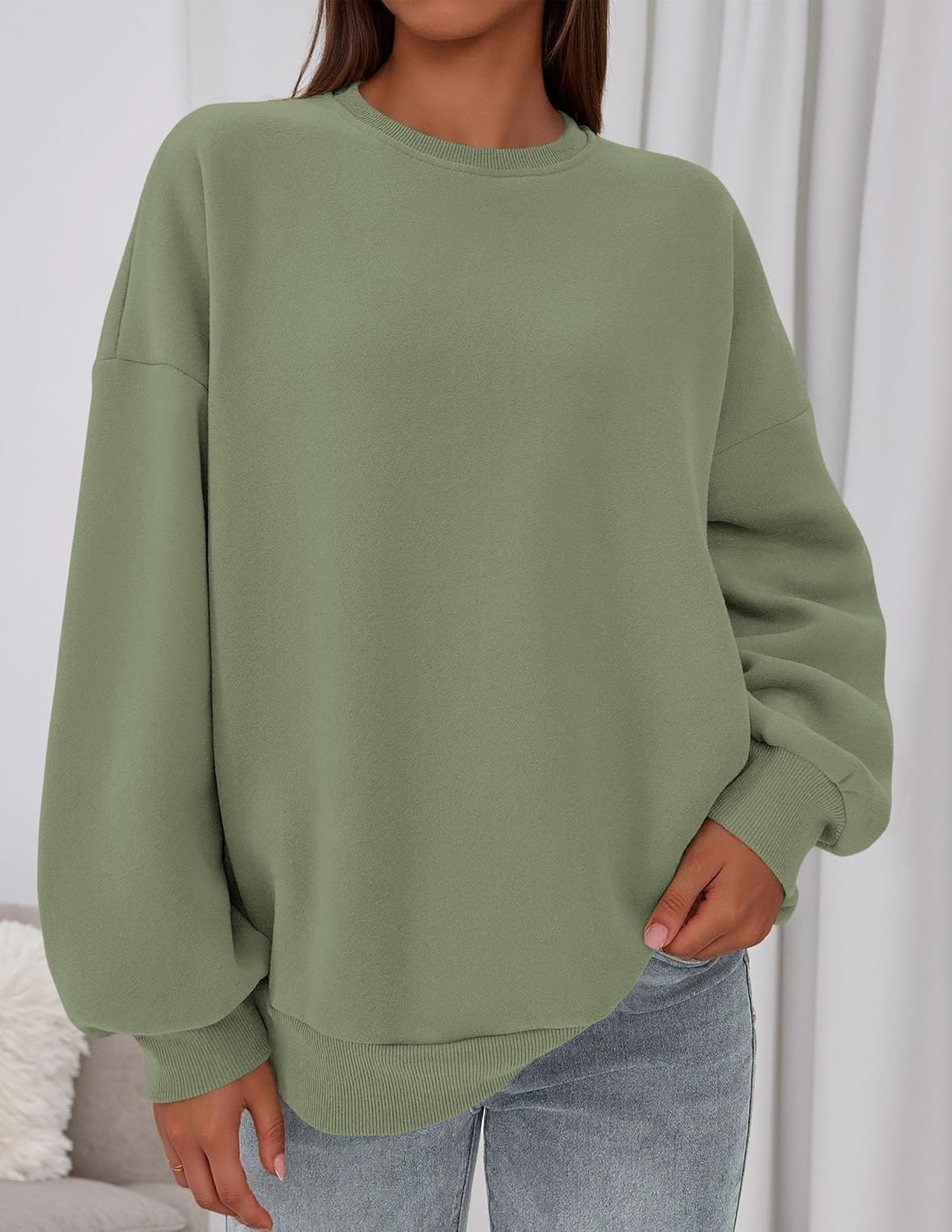 image:imagePRETTYGARDEN Womens Oversized Crewneck SweatshirtForest Green