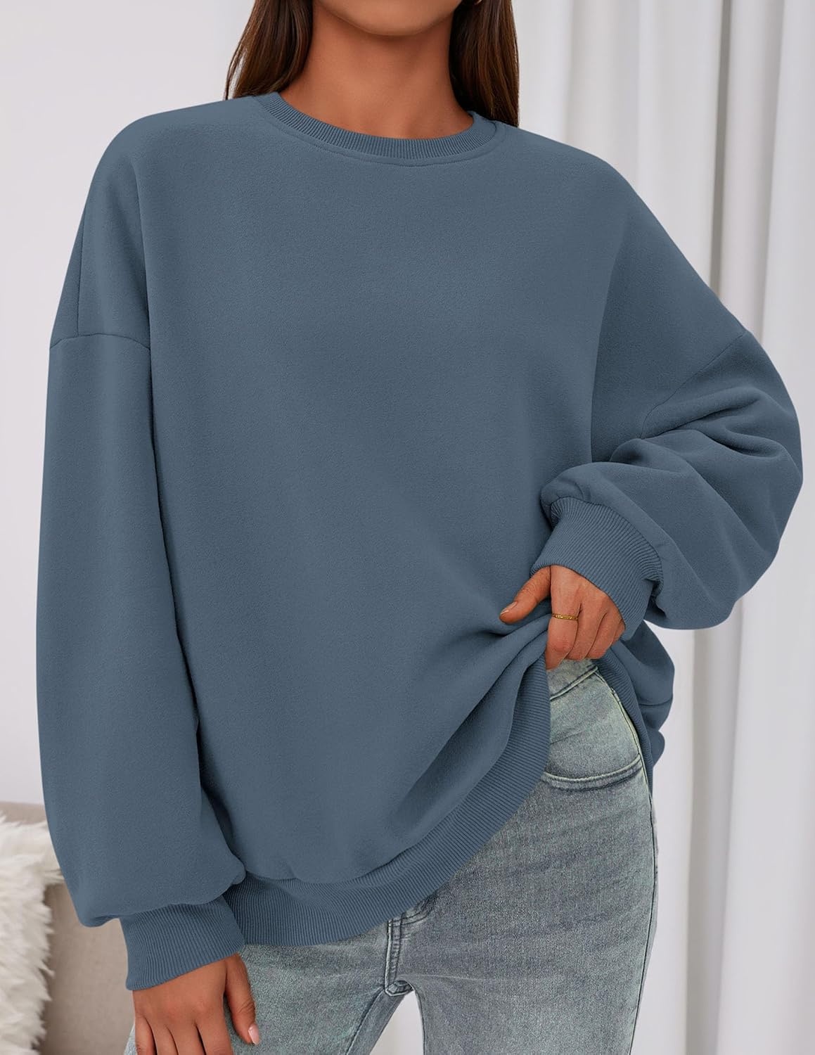 image:imagePRETTYGARDEN Womens Oversized Crewneck SweatshirtGrey Blue