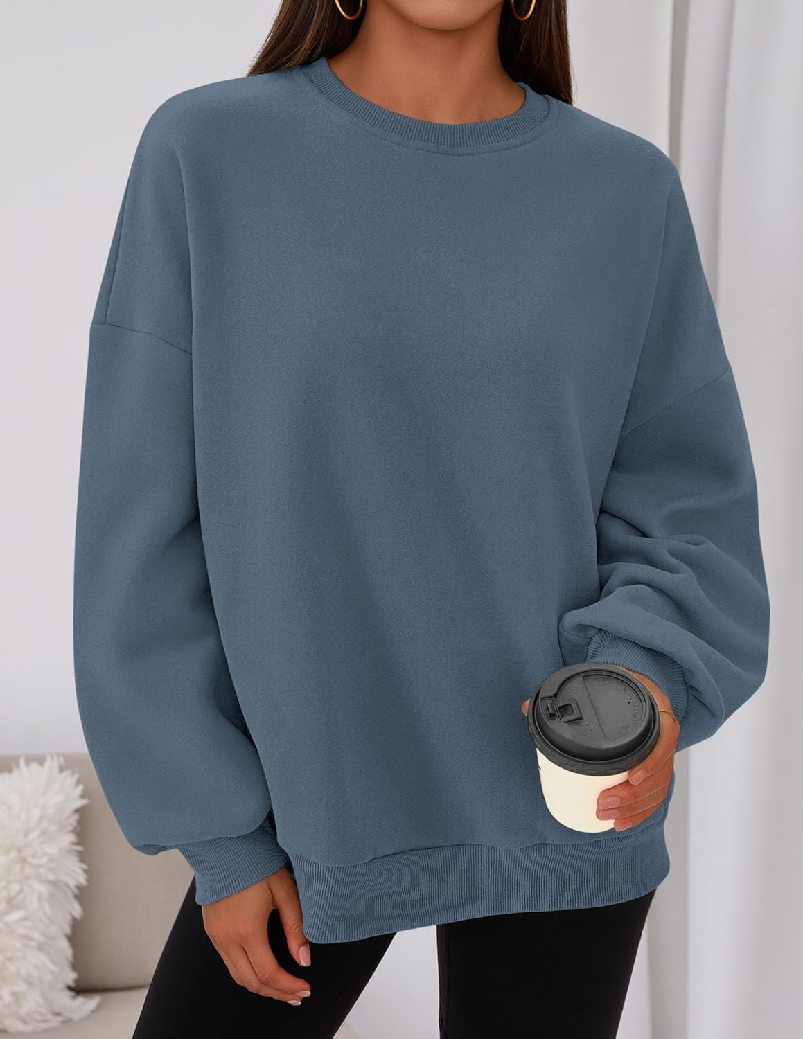 image:imagePRETTYGARDEN Womens Oversized Crewneck SweatshirtGrey Blue