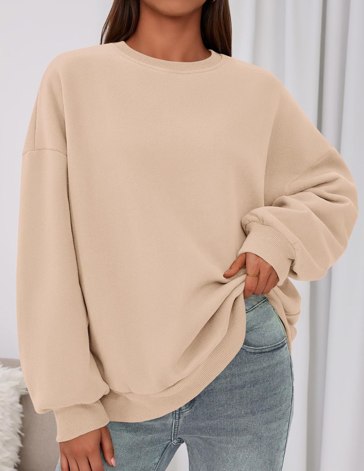 image:imagePRETTYGARDEN Womens Oversized Crewneck SweatshirtKhaki