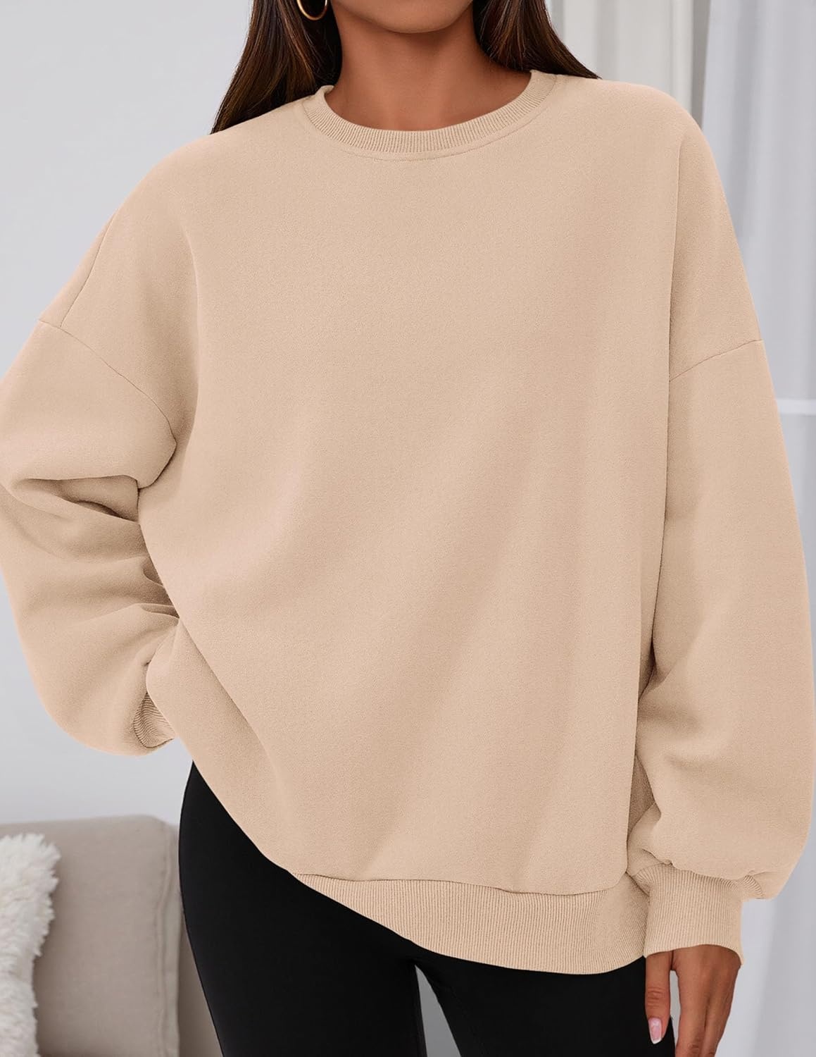 image:imagePRETTYGARDEN Womens Oversized Crewneck SweatshirtKhaki