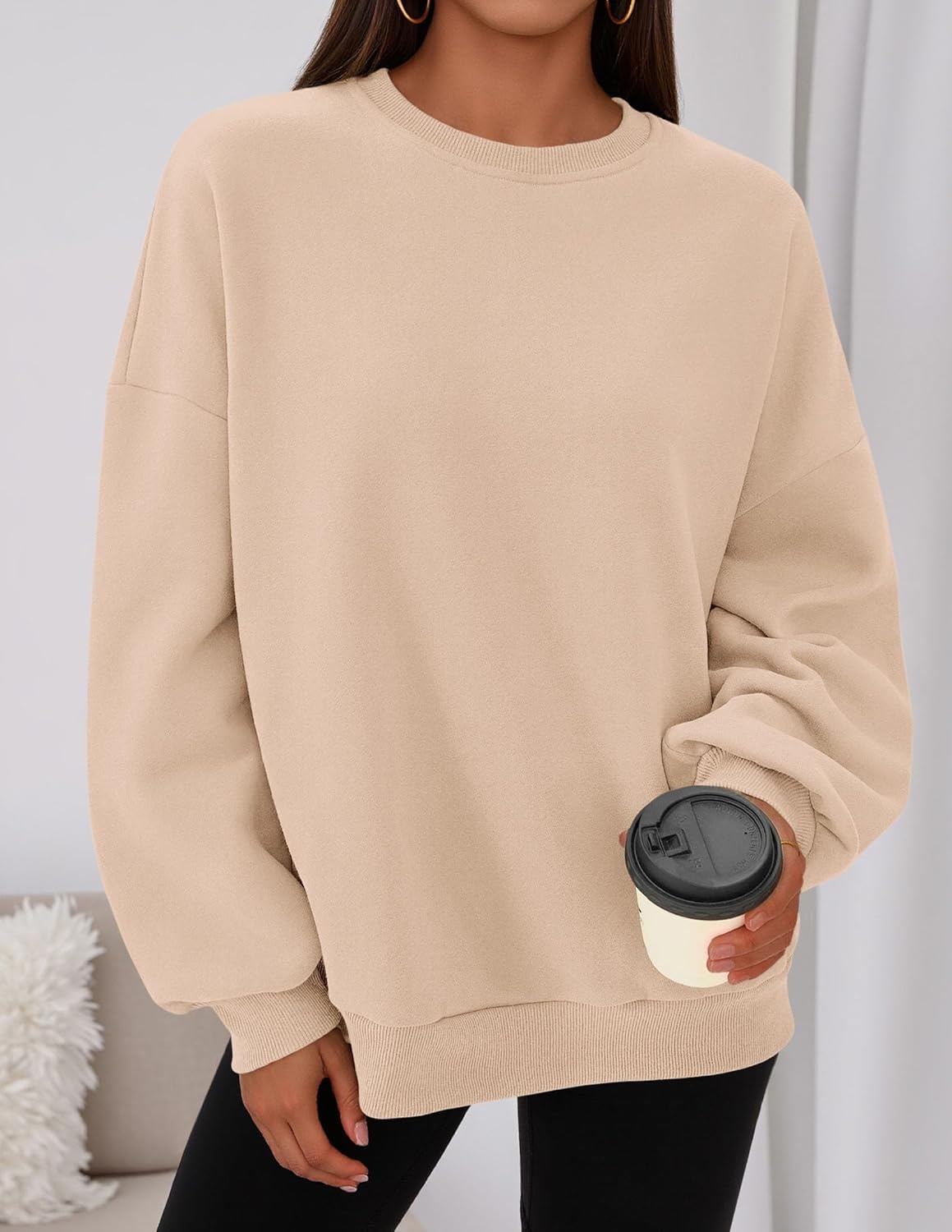 image:imagePRETTYGARDEN Womens Oversized Crewneck SweatshirtKhaki