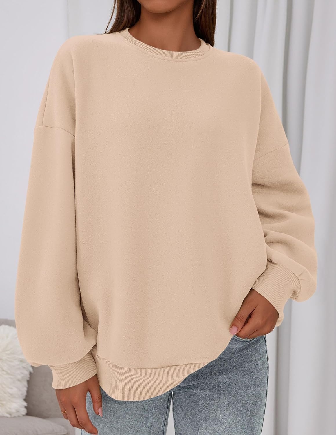 image:imagePRETTYGARDEN Womens Oversized Crewneck SweatshirtKhaki