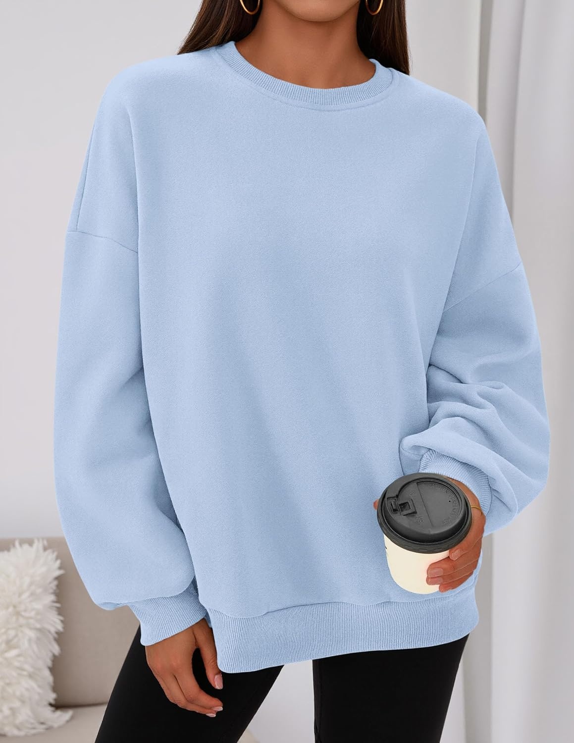 image:imagePRETTYGARDEN Womens Oversized Crewneck SweatshirtLight Blue