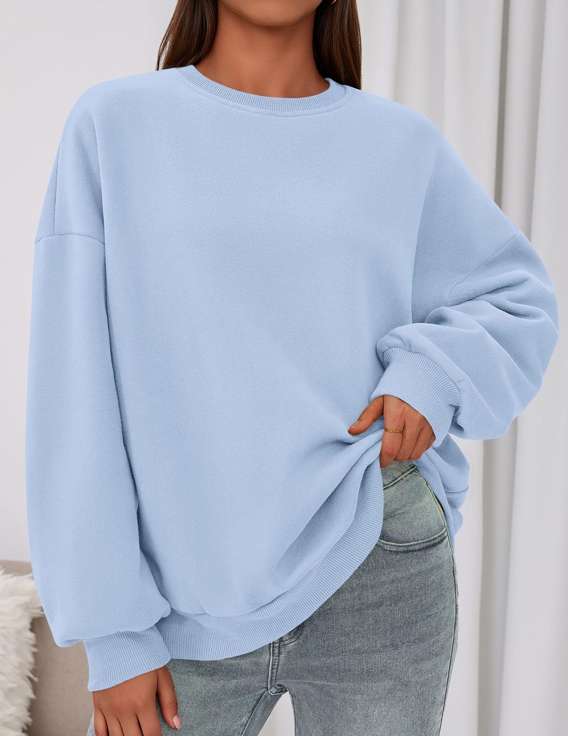 image:imagePRETTYGARDEN Womens Oversized Crewneck SweatshirtLight Blue