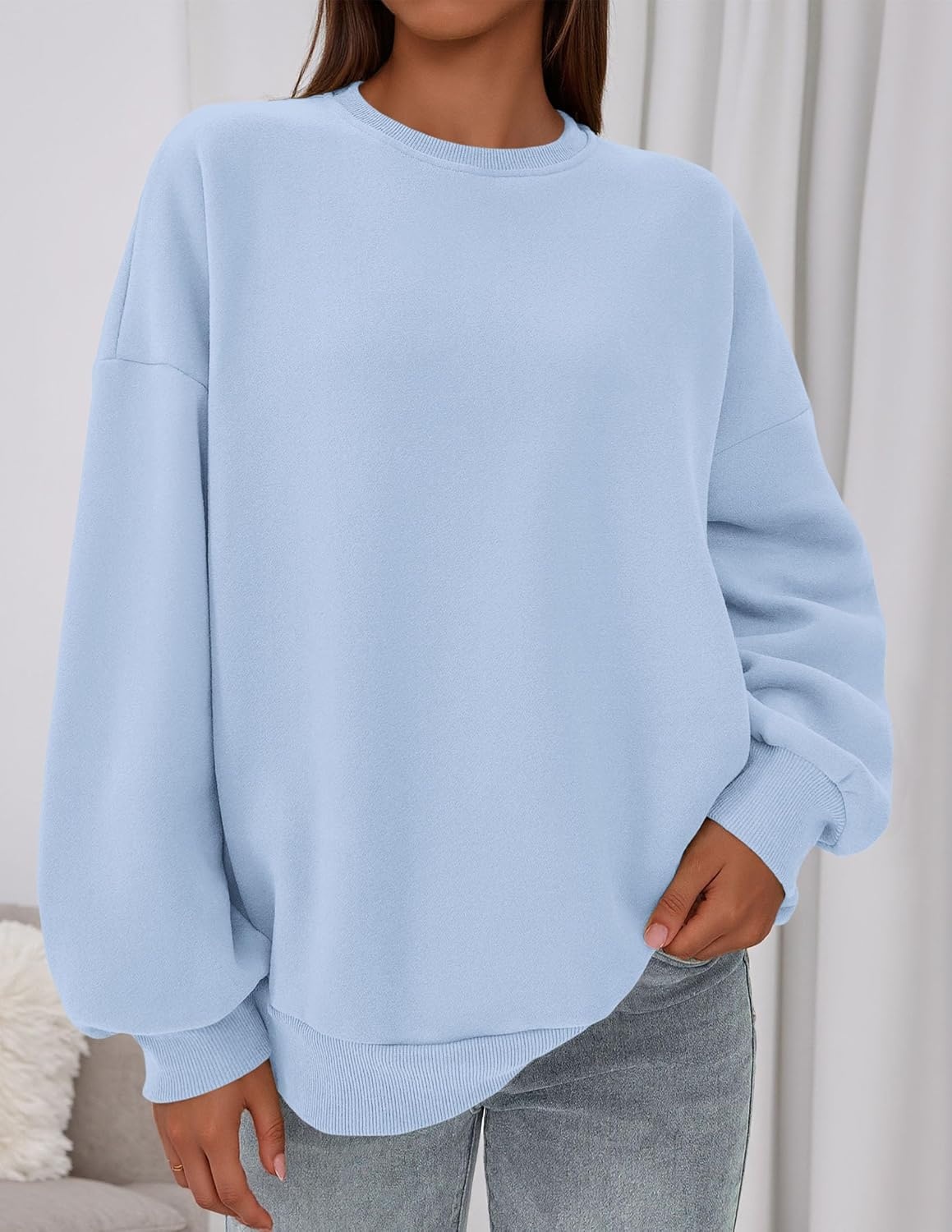 image:imagePRETTYGARDEN Womens Oversized Crewneck SweatshirtLight Blue