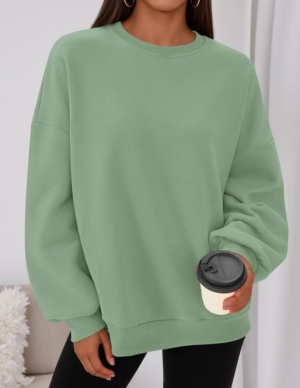 image:imagePRETTYGARDEN Womens Oversized Crewneck SweatshirtLight Green