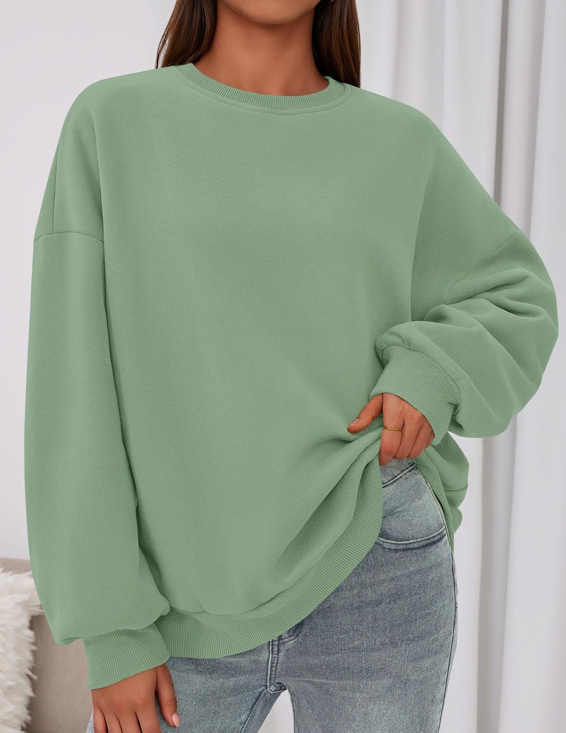 image:imagePRETTYGARDEN Womens Oversized Crewneck SweatshirtLight Green