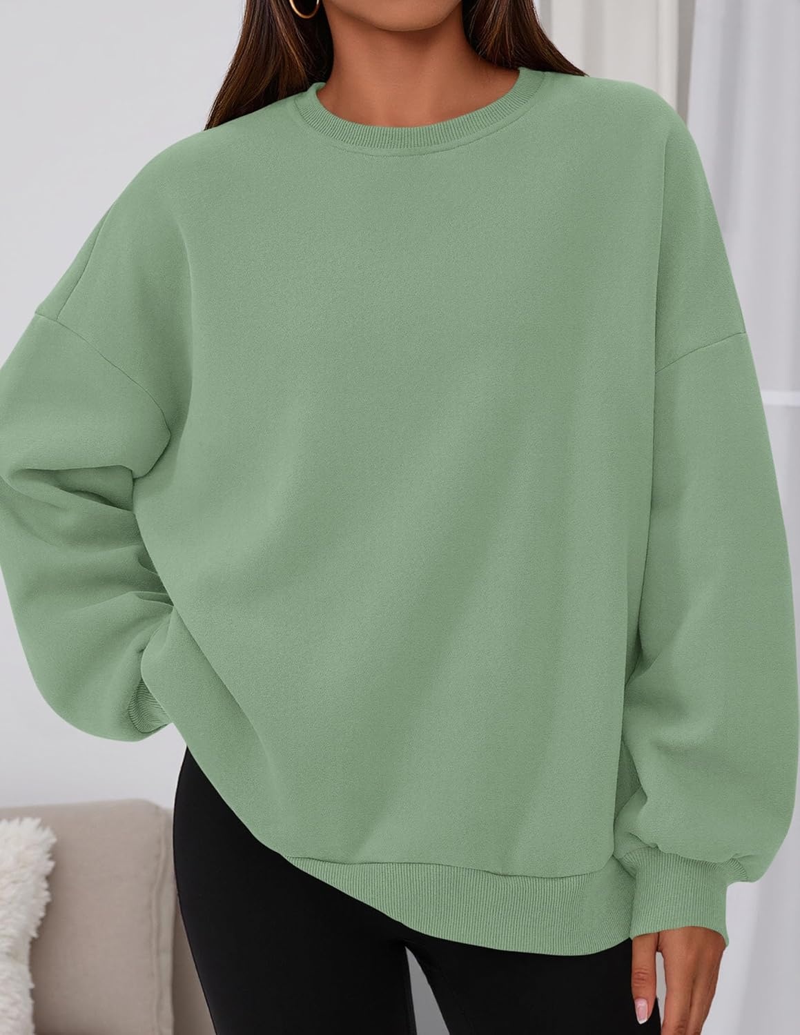 image:imagePRETTYGARDEN Womens Oversized Crewneck SweatshirtLight Green