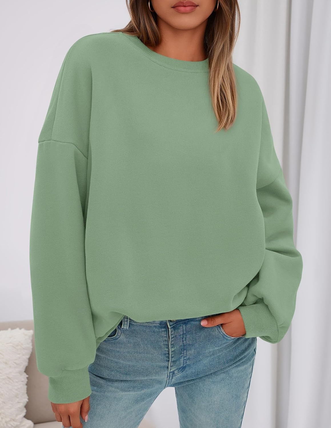 image:imagePRETTYGARDEN Womens Oversized Crewneck SweatshirtLight Green