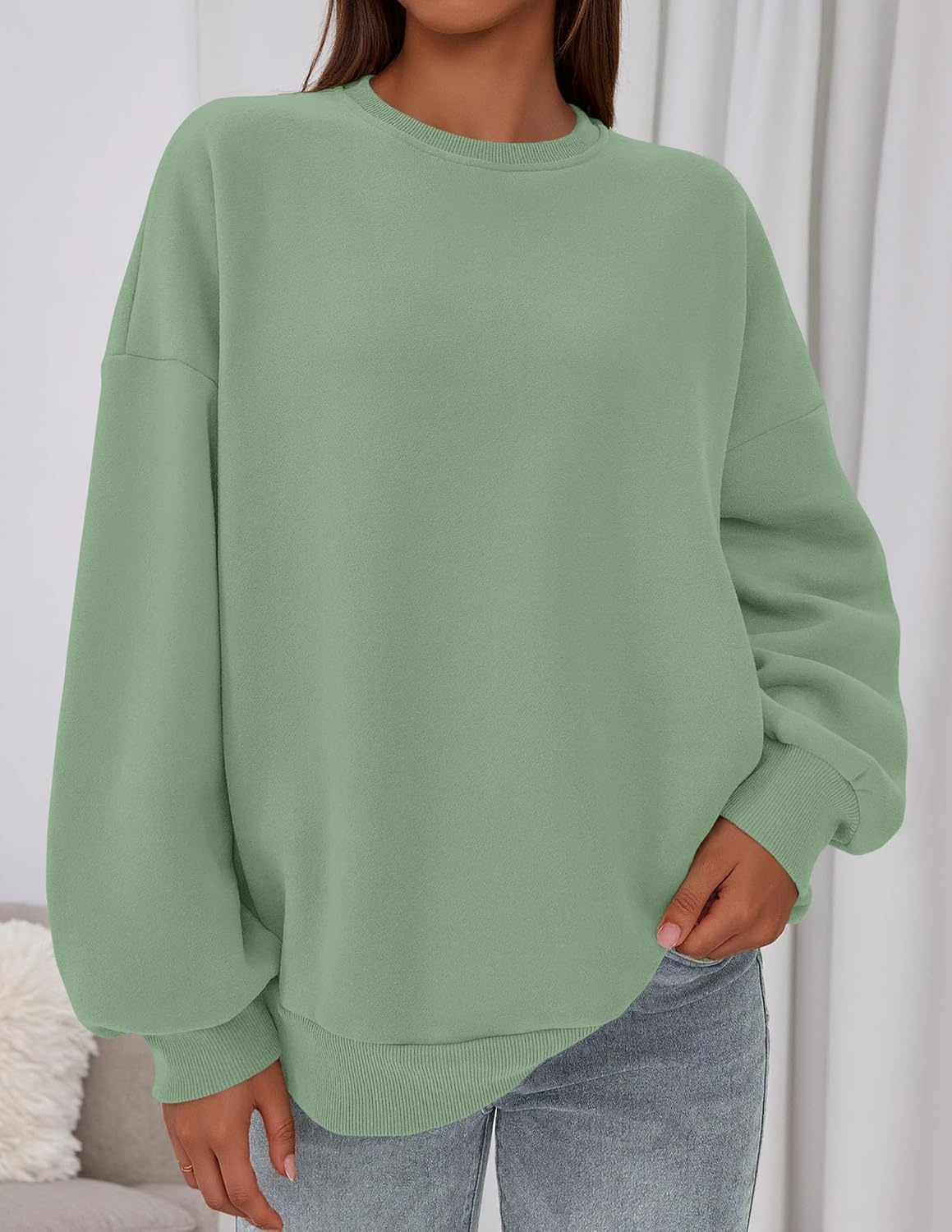 image:imagePRETTYGARDEN Womens Oversized Crewneck SweatshirtLight Green