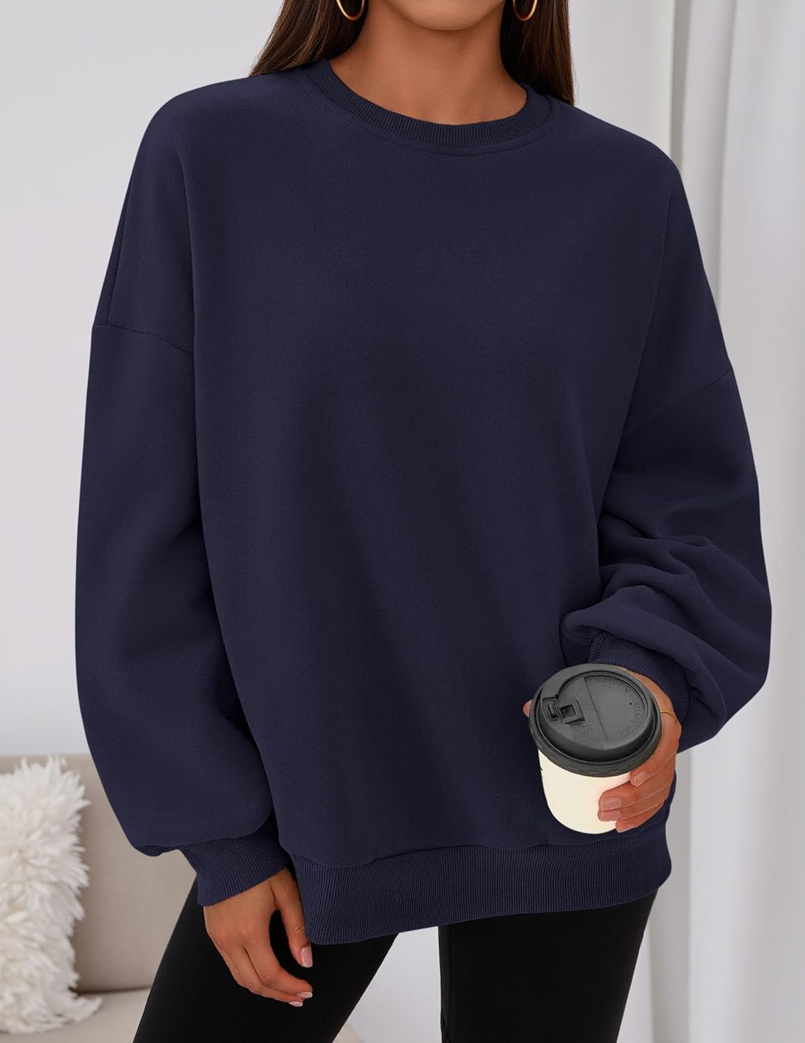 image:imagePRETTYGARDEN Womens Oversized Crewneck SweatshirtNavy Blue