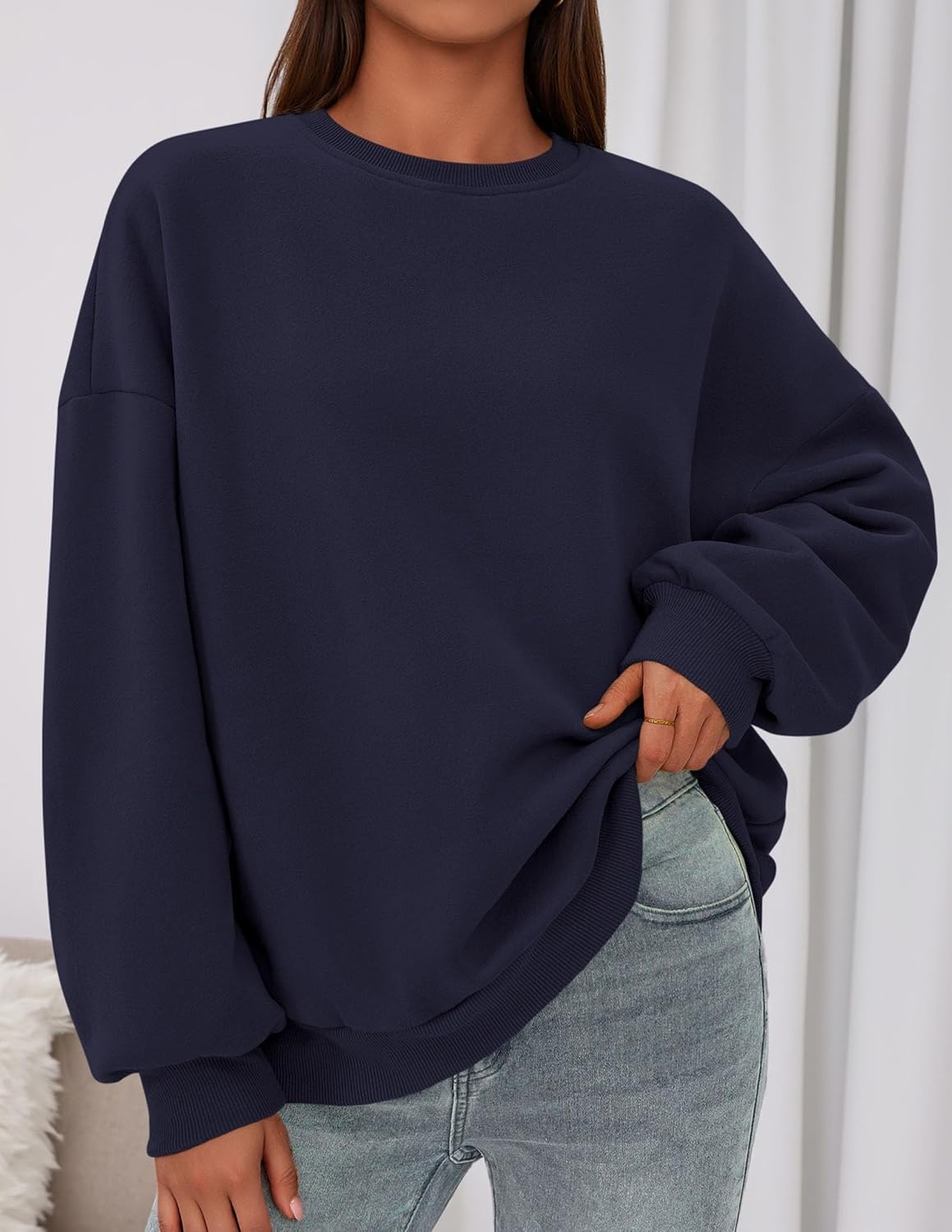 image:imagePRETTYGARDEN Womens Oversized Crewneck SweatshirtNavy Blue