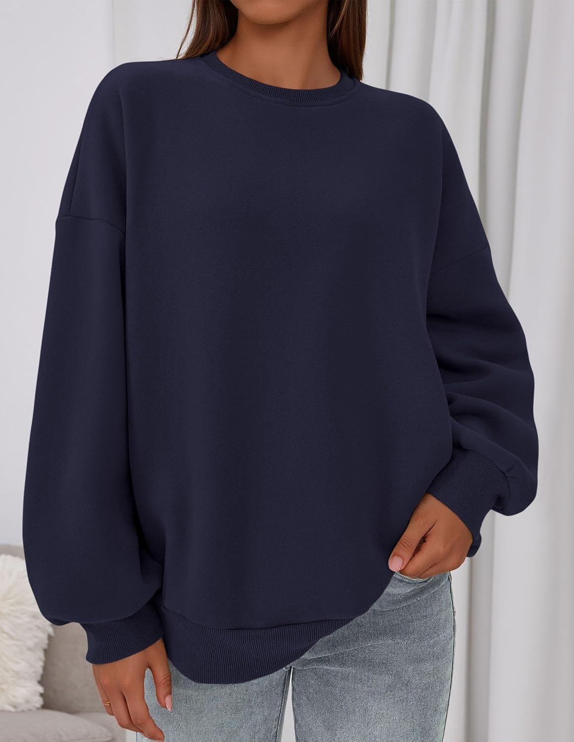 image:imagePRETTYGARDEN Womens Oversized Crewneck SweatshirtNavy Blue