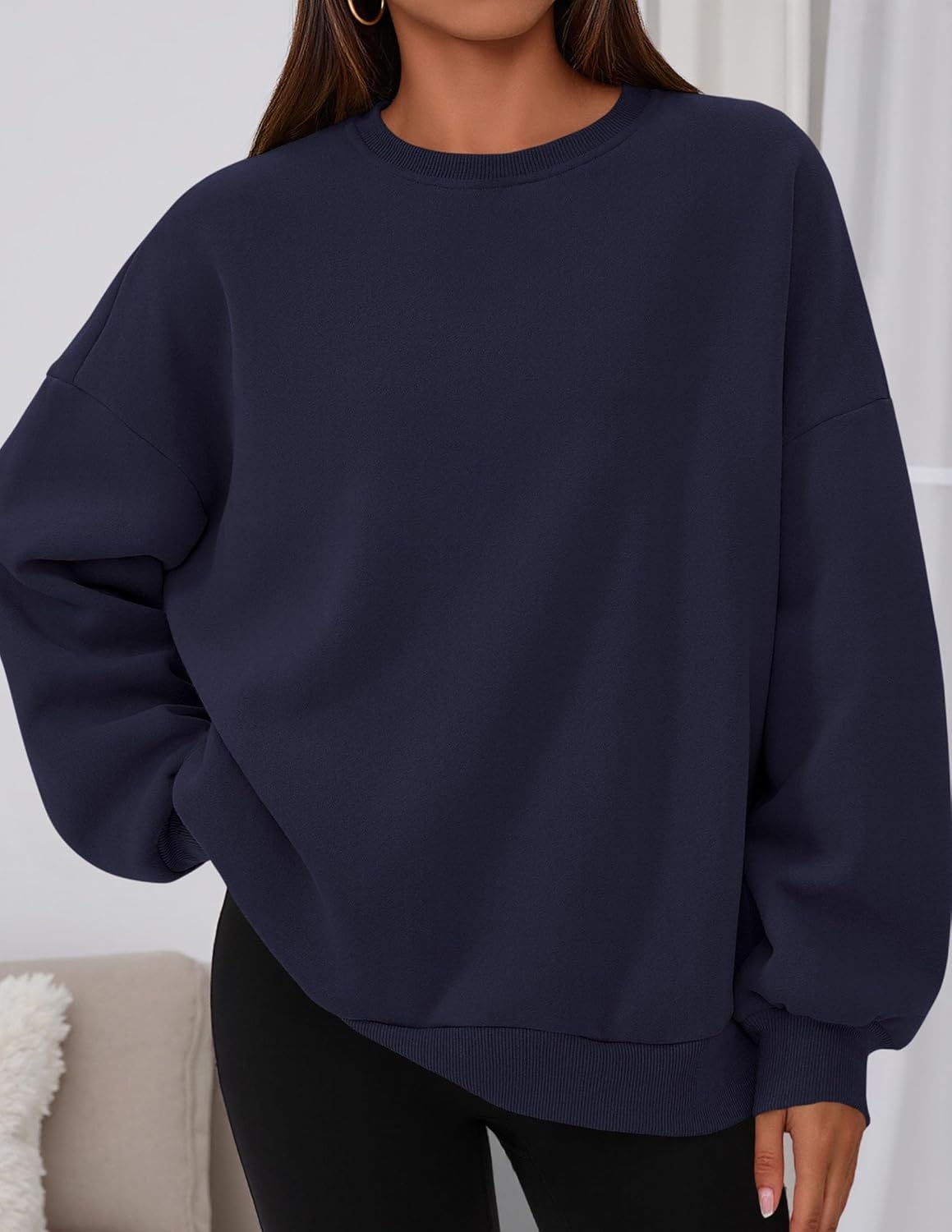 image:imagePRETTYGARDEN Womens Oversized Crewneck SweatshirtNavy Blue
