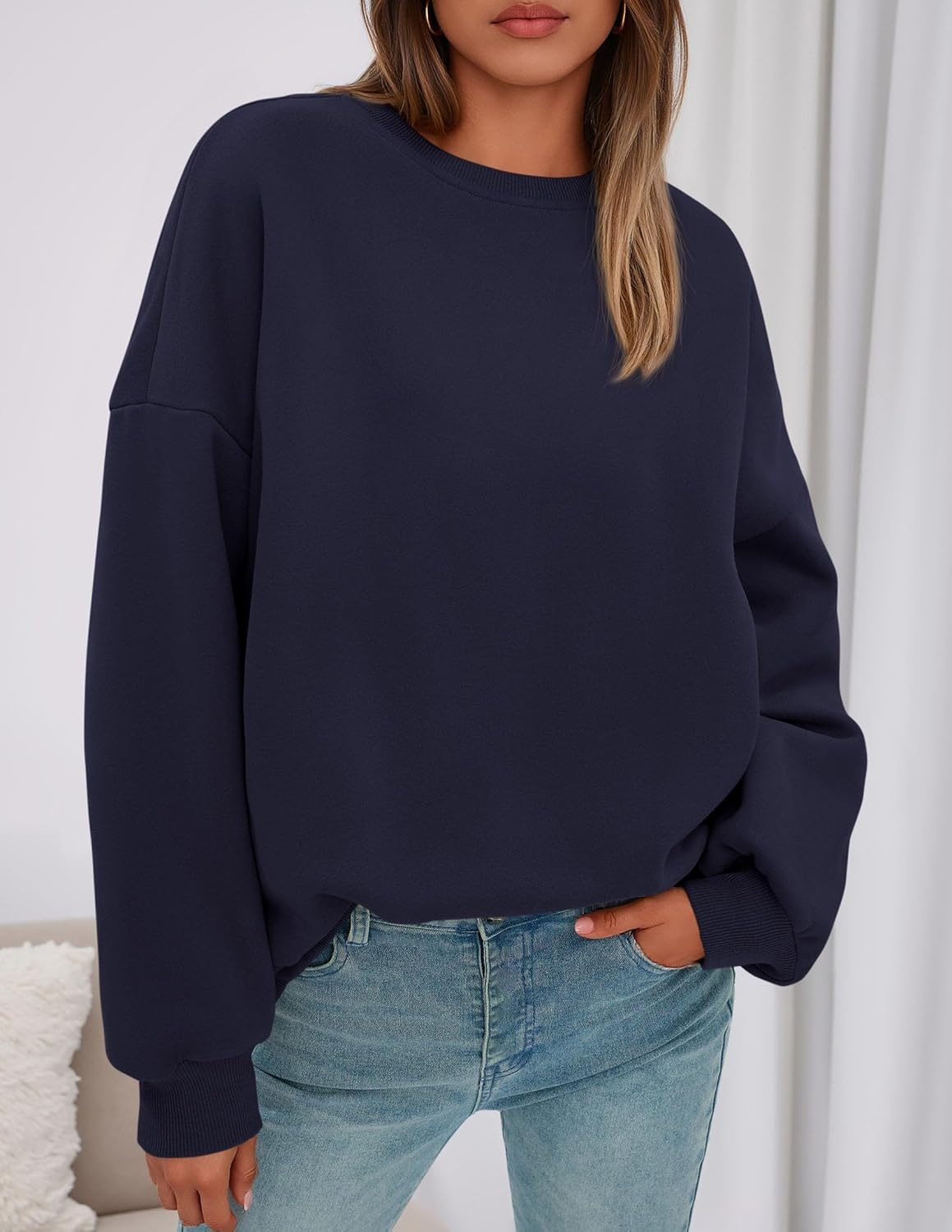 image:imagePRETTYGARDEN Womens Oversized Crewneck SweatshirtNavy Blue