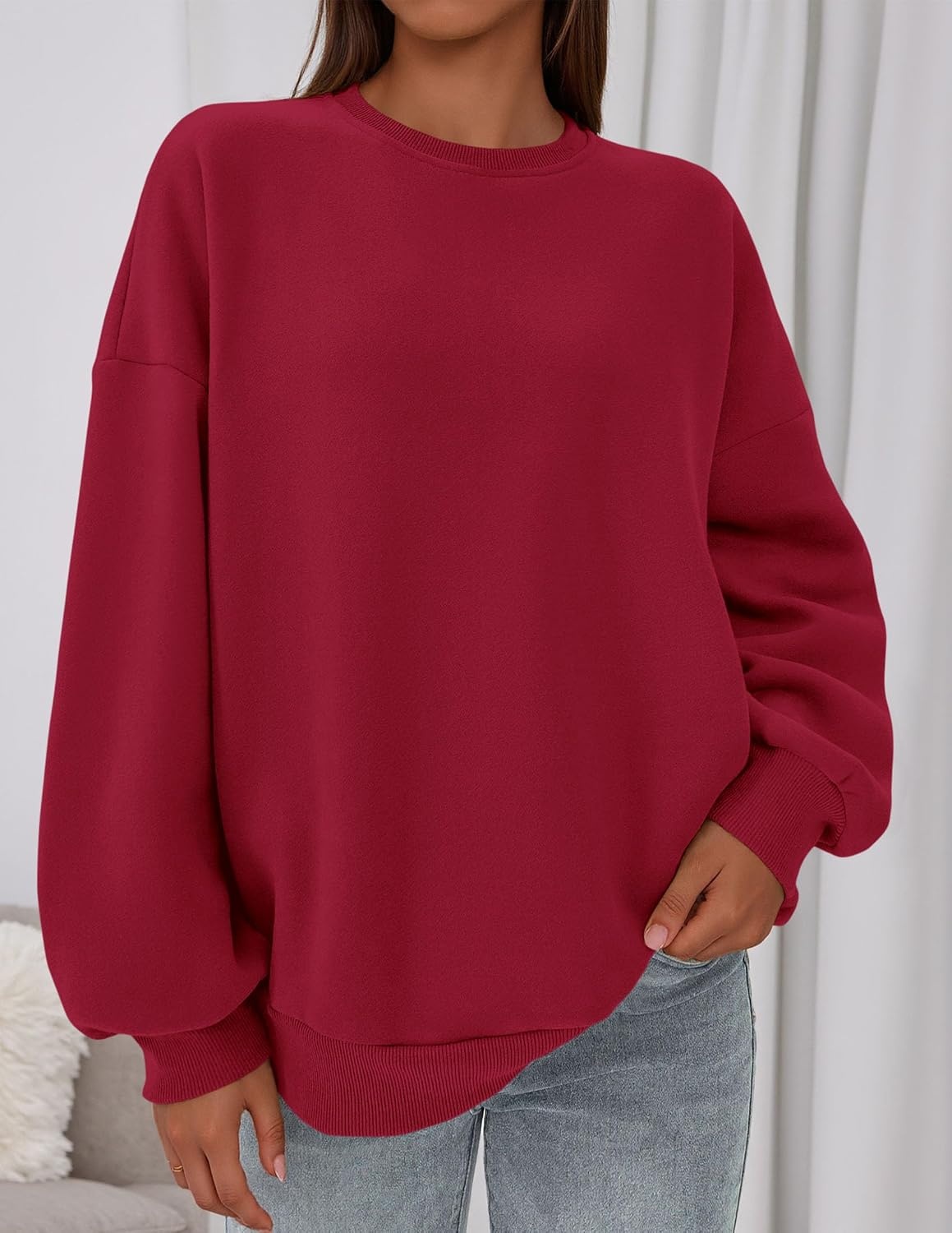 image:imagePRETTYGARDEN Womens Oversized Crewneck SweatshirtRed